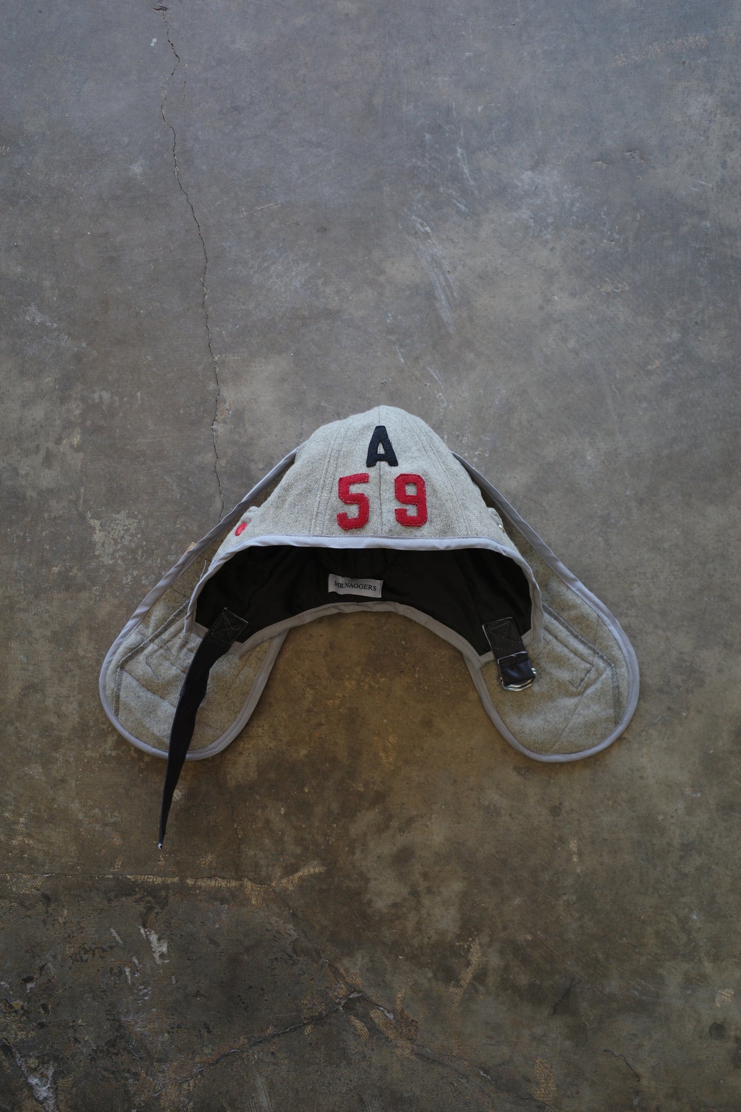 nag nag Bunny Ear Hat made with vintage Varsity Jacket and Patches, vintage pins