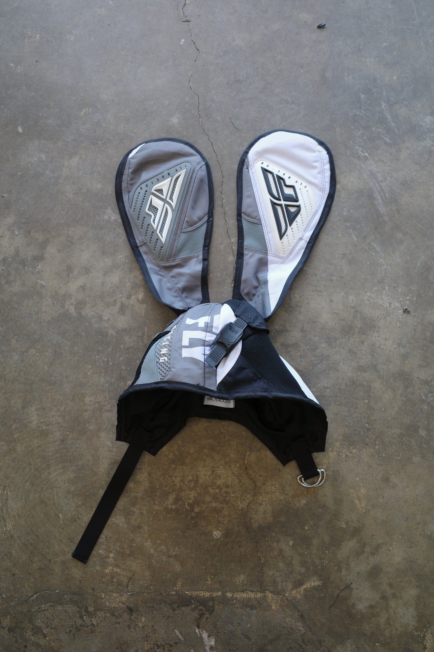 nag nag Bunny Ear Hat made with vintage FLY moto racing pants