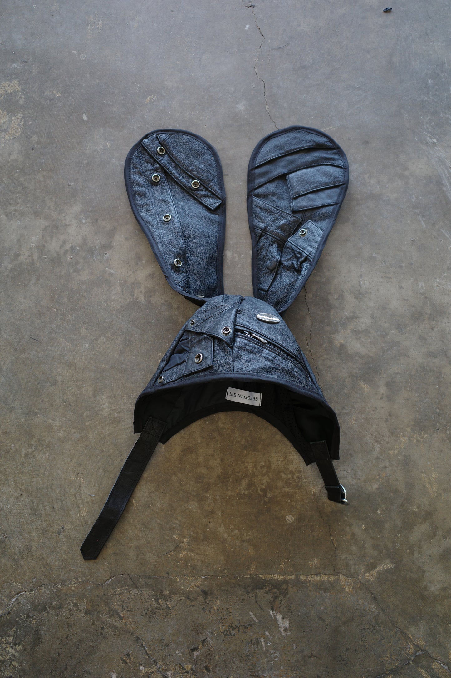 nag nag Bunny Ear Hat made with vintage  Harley Davidson Leather Biker  jacket