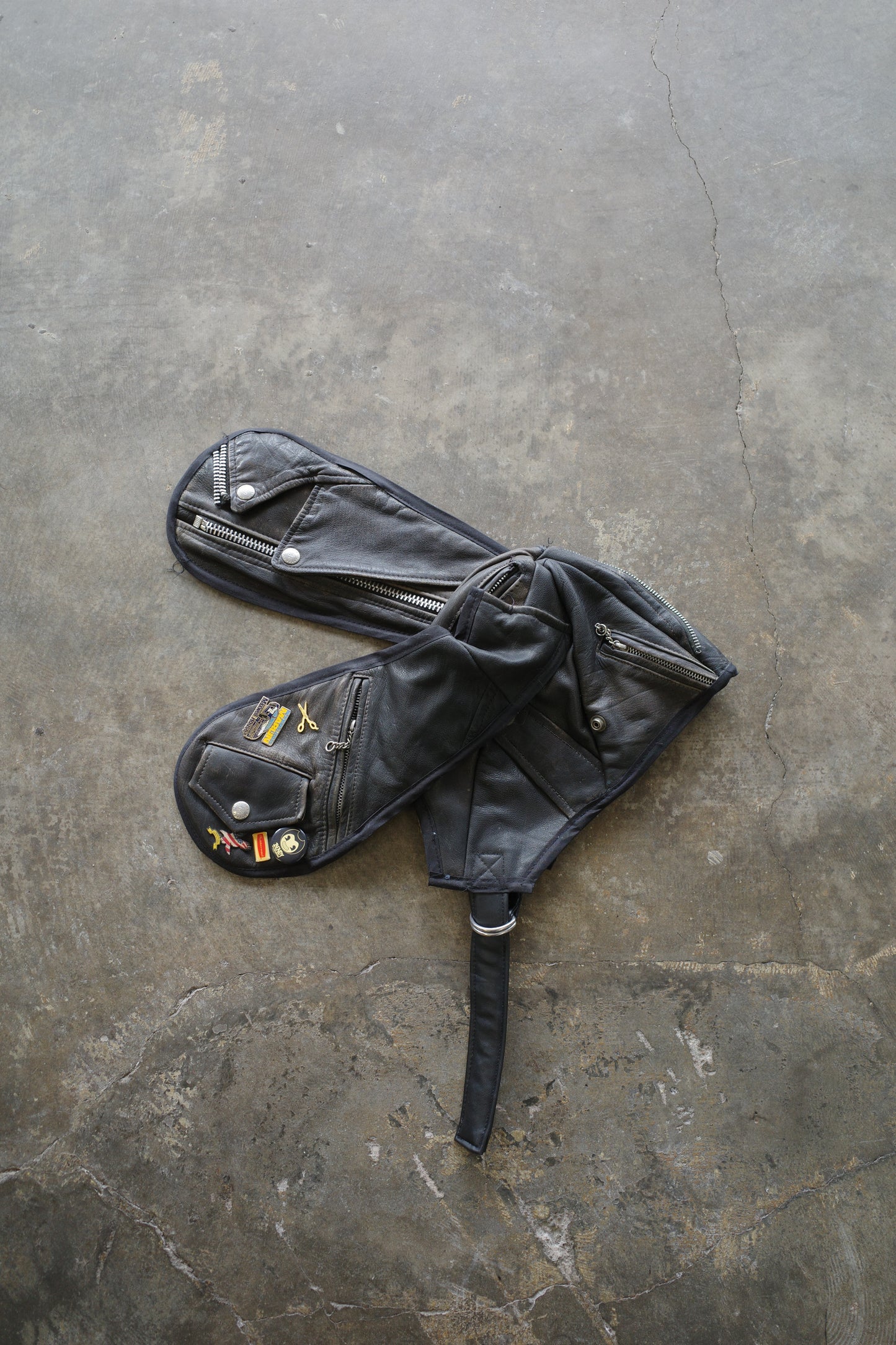 nag nag Bunny Ear Hat made with vintage Leather biker jacket and pins