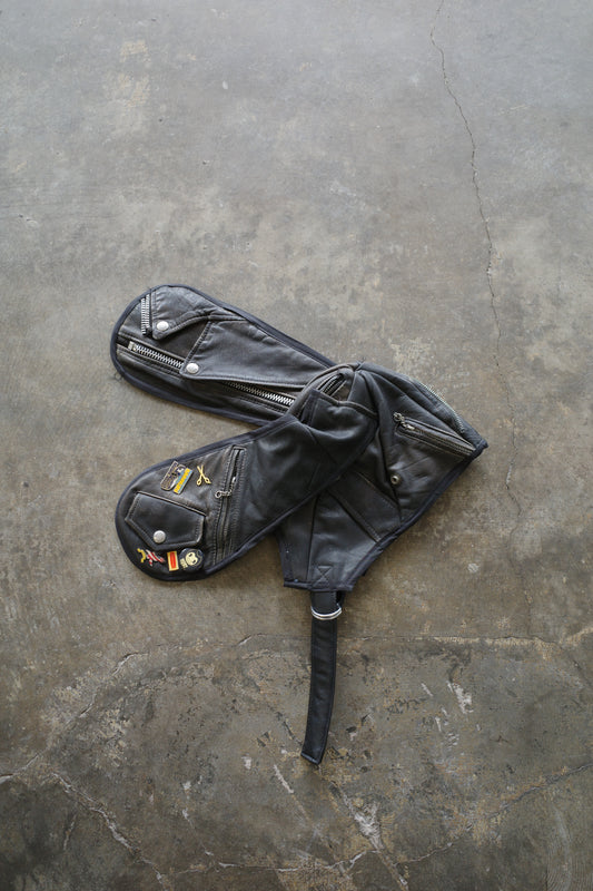 nag nag Bunny Ear Hat made with vintage Leather biker jacket and pins