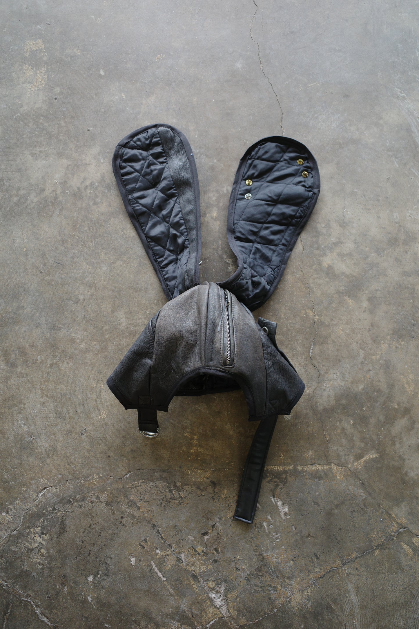 nag nag Bunny Ear Hat made with vintage Leather biker jacket and pins