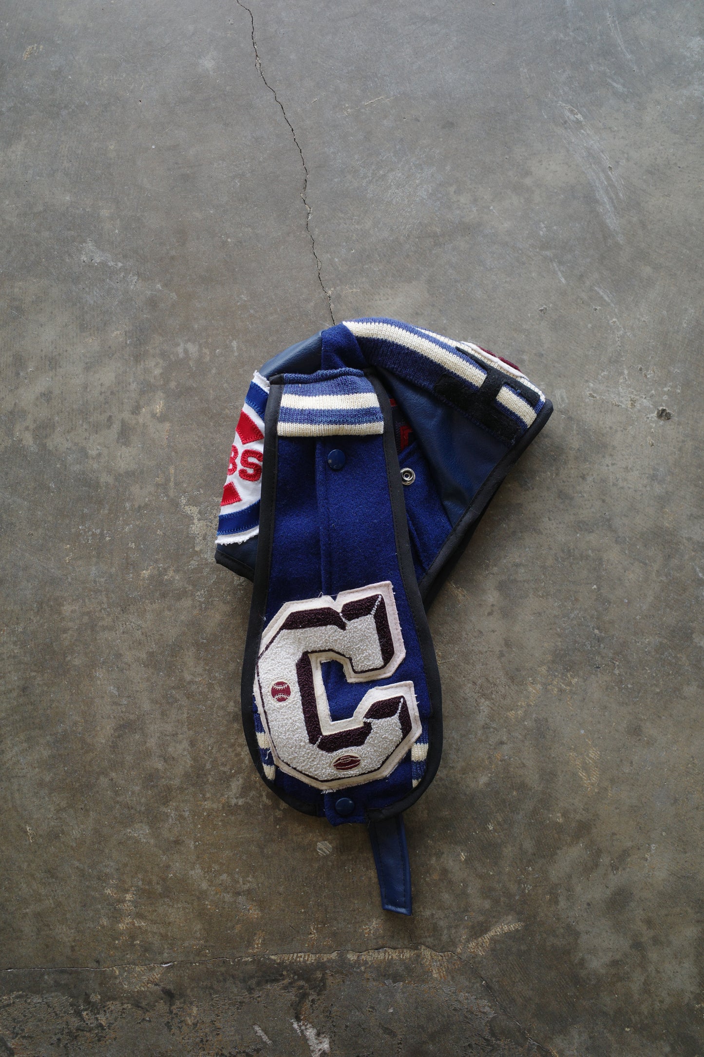 nag nag Bunny Ear Hat made with vintage Varsity Jacket and Patches, vintage pins