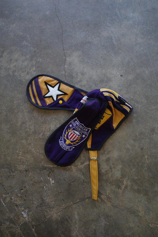nag nag Bunny Ear Hat made with vintage Varsity Jacket and Patches, vintage pins