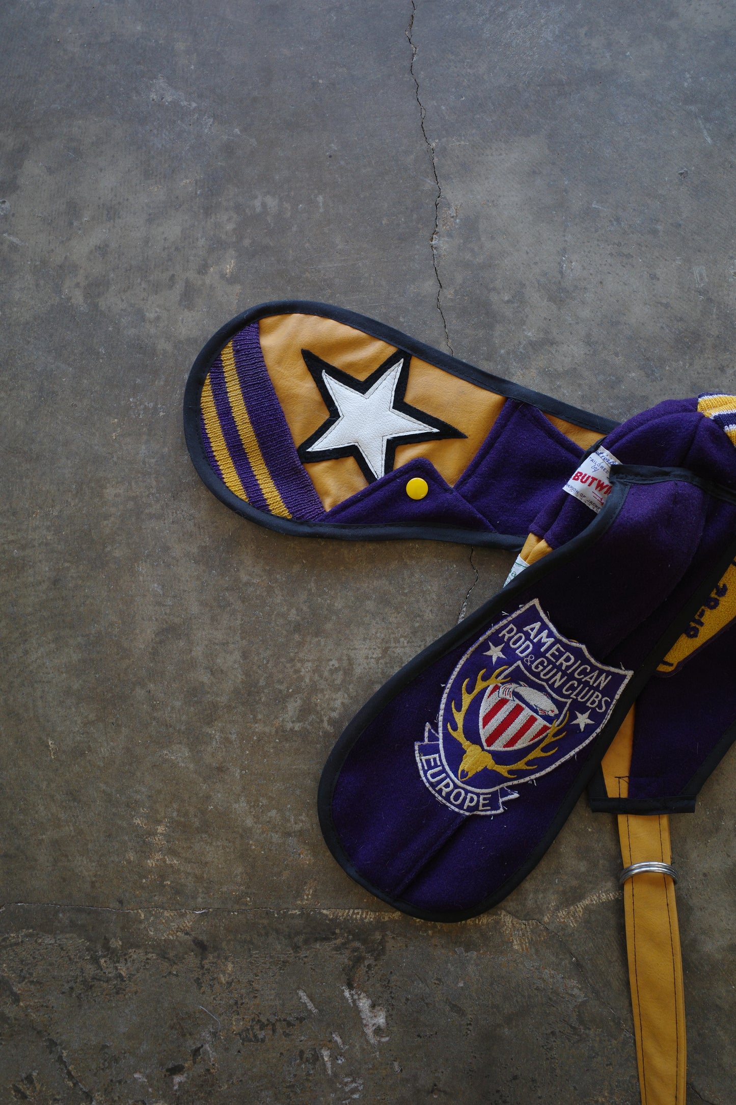nag nag Bunny Ear Hat made with vintage Varsity Jacket and Patches, vintage pins