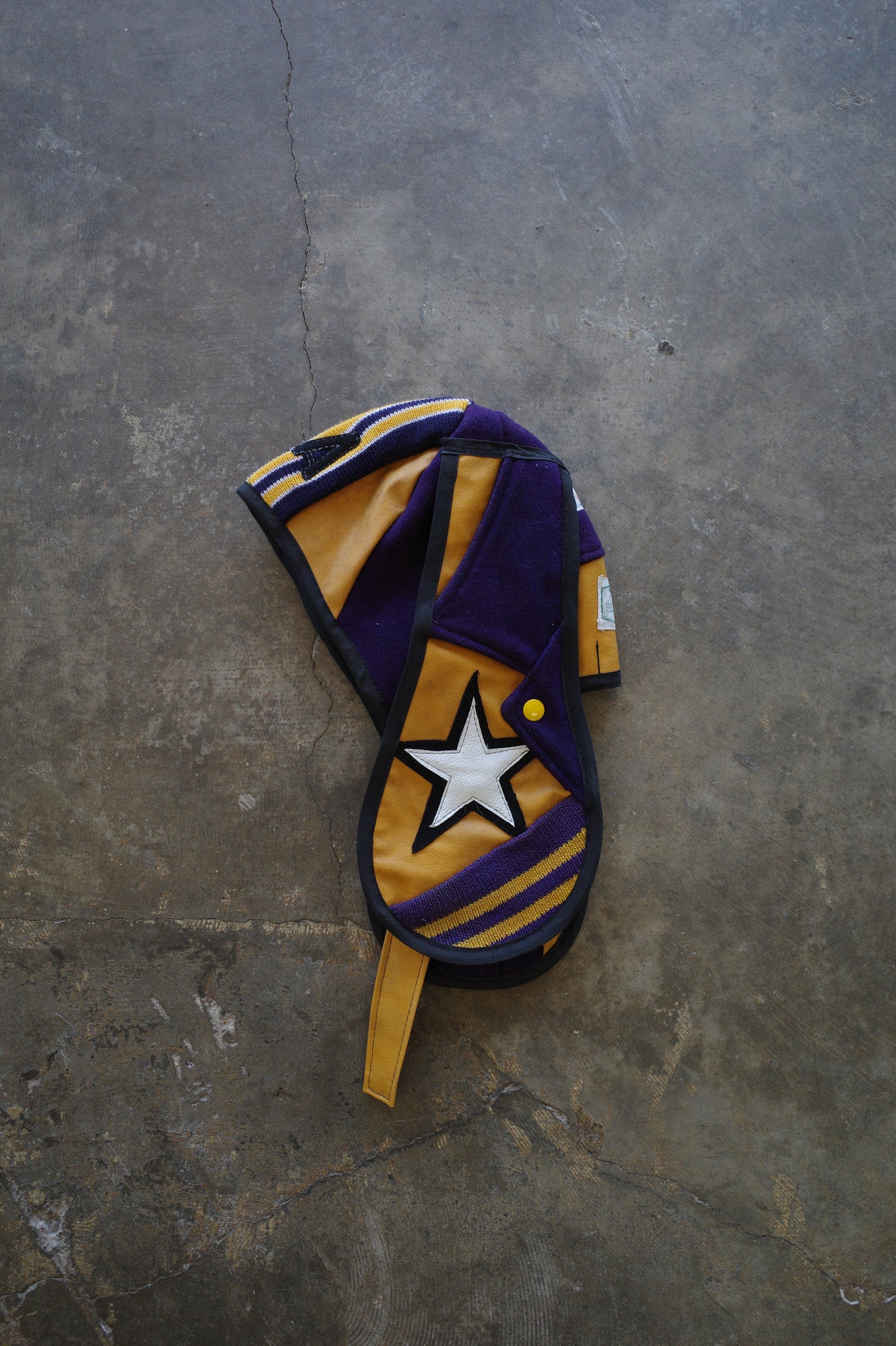 nag nag Bunny Ear Hat made with vintage Varsity Jacket and Patches, vintage pins