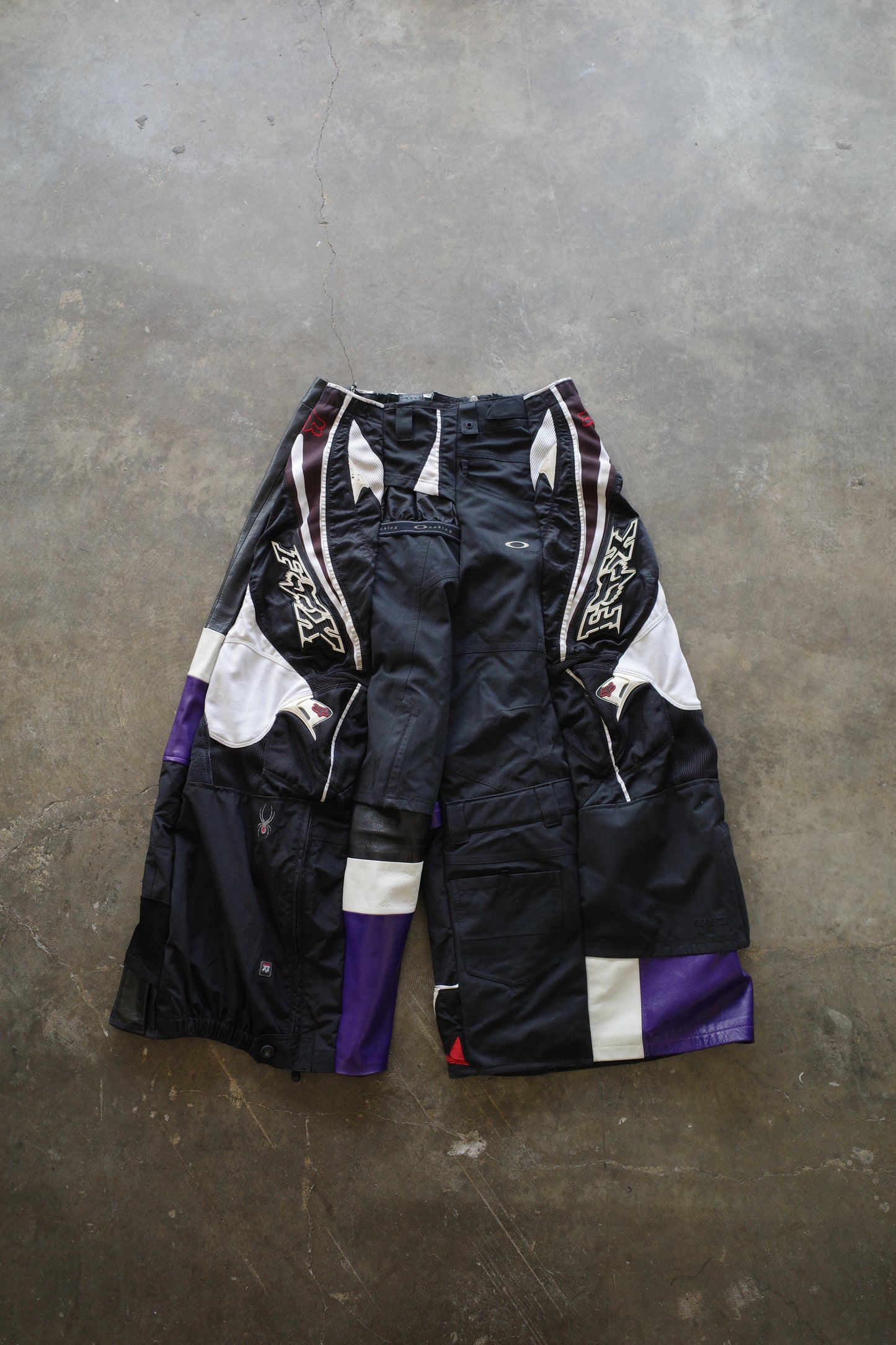 Wide Legged nag nag Pants(L)/made with vintage FOX racing pants. leather trim