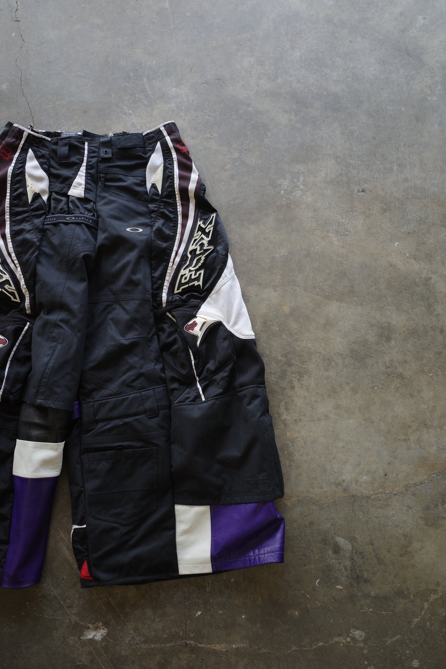 Wide Legged nag nag Pants(L)/made with vintage FOX racing pants. leather trim