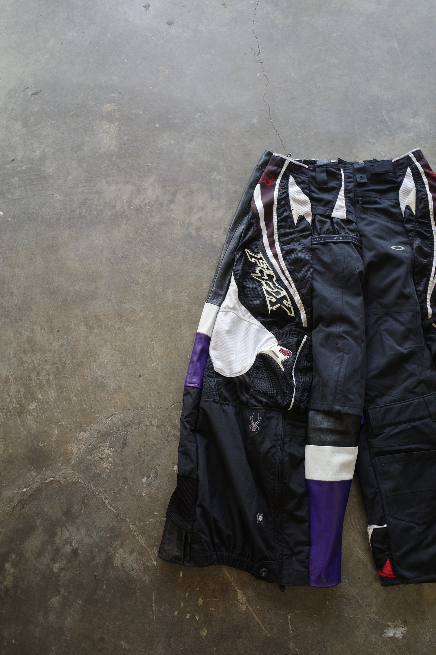Wide Legged nag nag Pants(L)/made with vintage FOX racing pants. leather trim