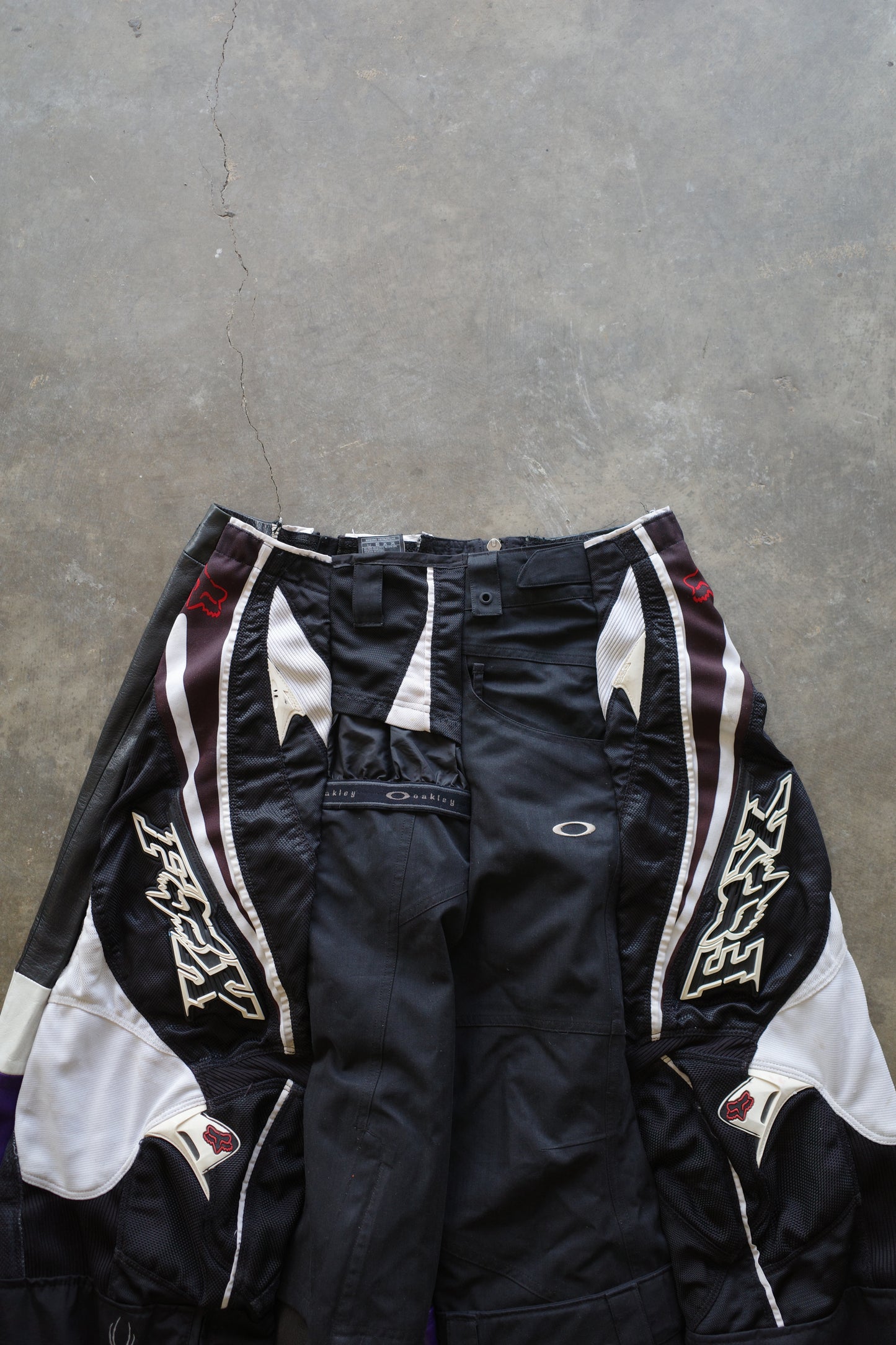 Wide Legged nag nag Pants(L)/made with vintage FOX racing pants. leather trim