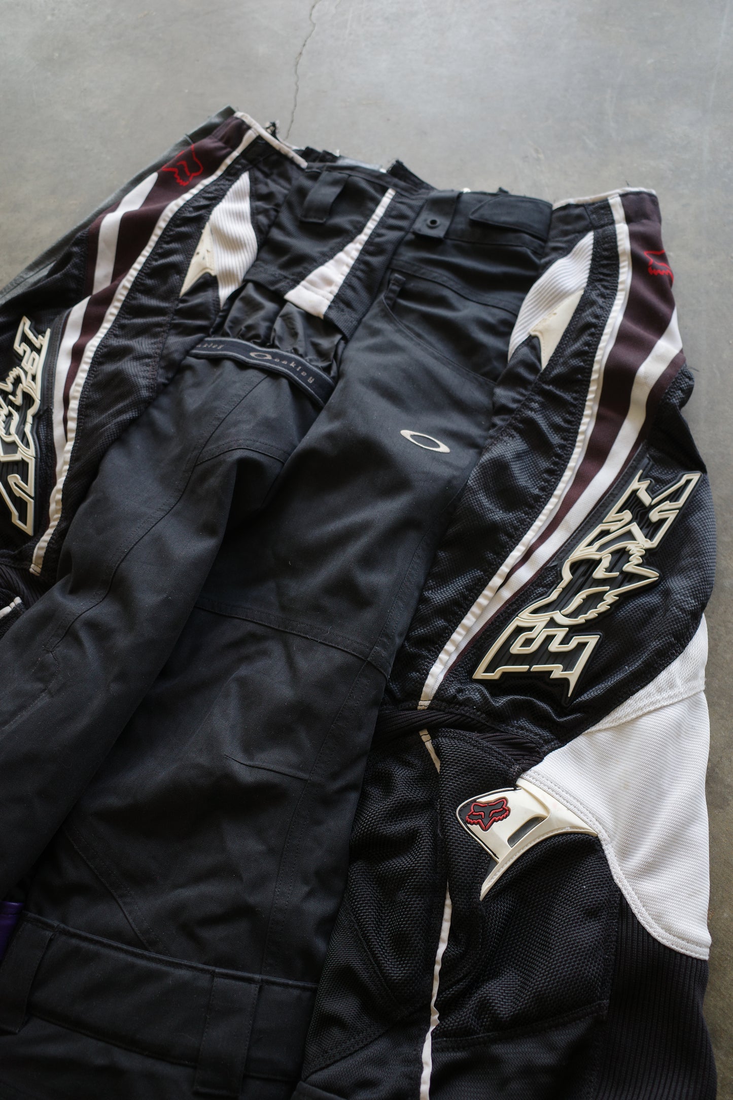 Wide Legged nag nag Pants(L)/made with vintage FOX racing pants. leather trim