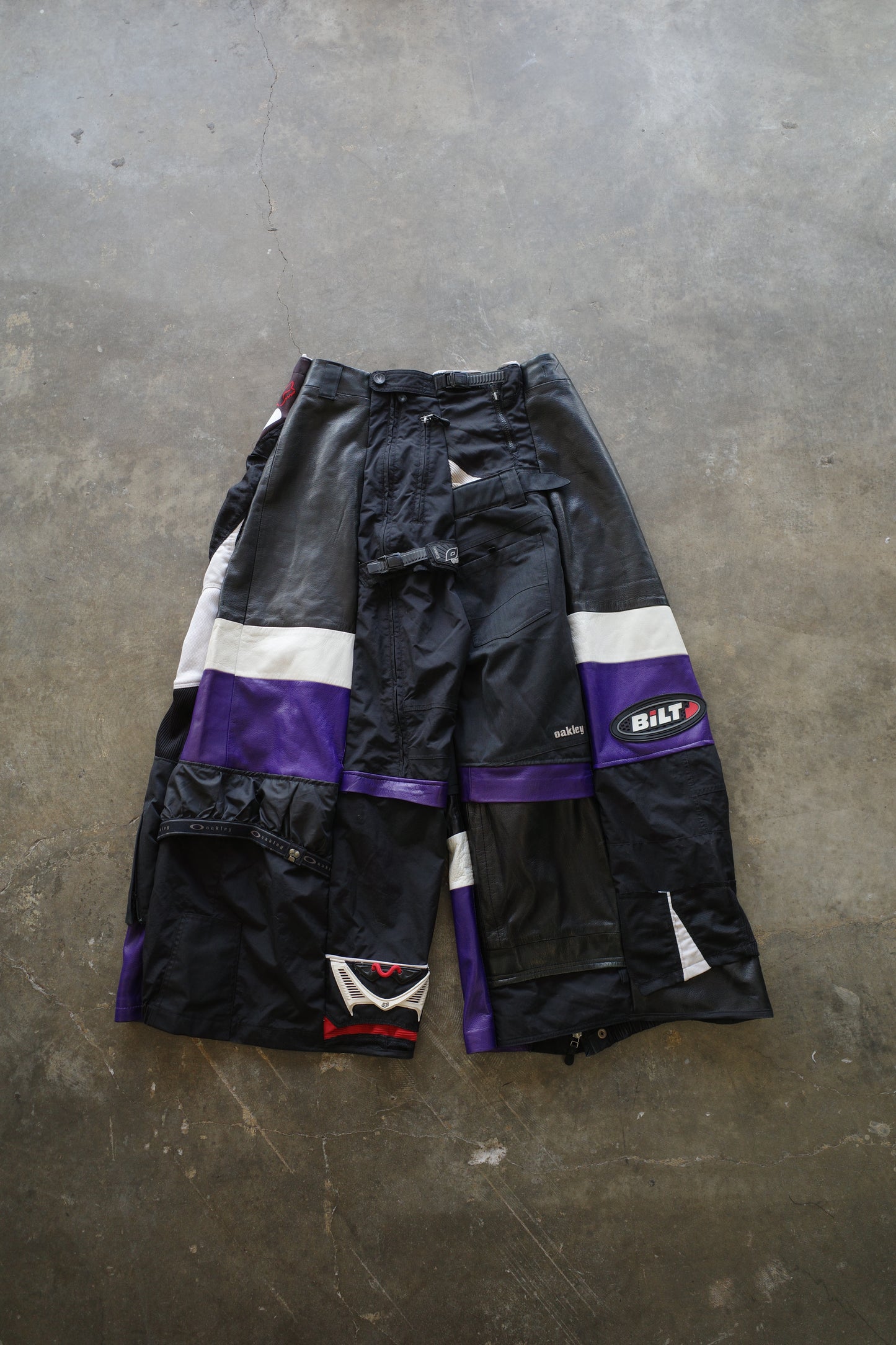 Wide Legged nag nag Pants(L)/made with vintage FOX racing pants. leather trim