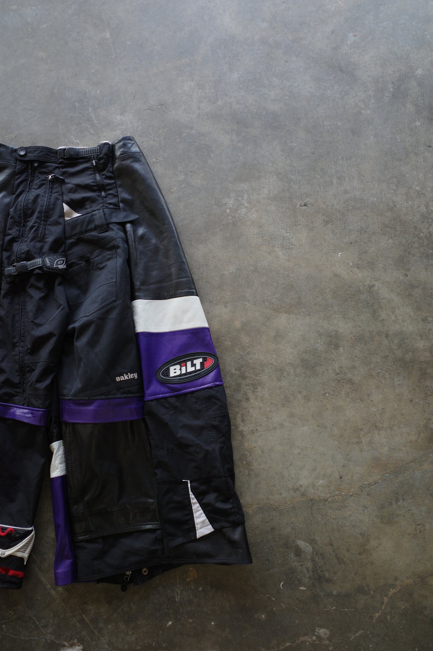 Wide Legged nag nag Pants(L)/made with vintage FOX racing pants. leather trim