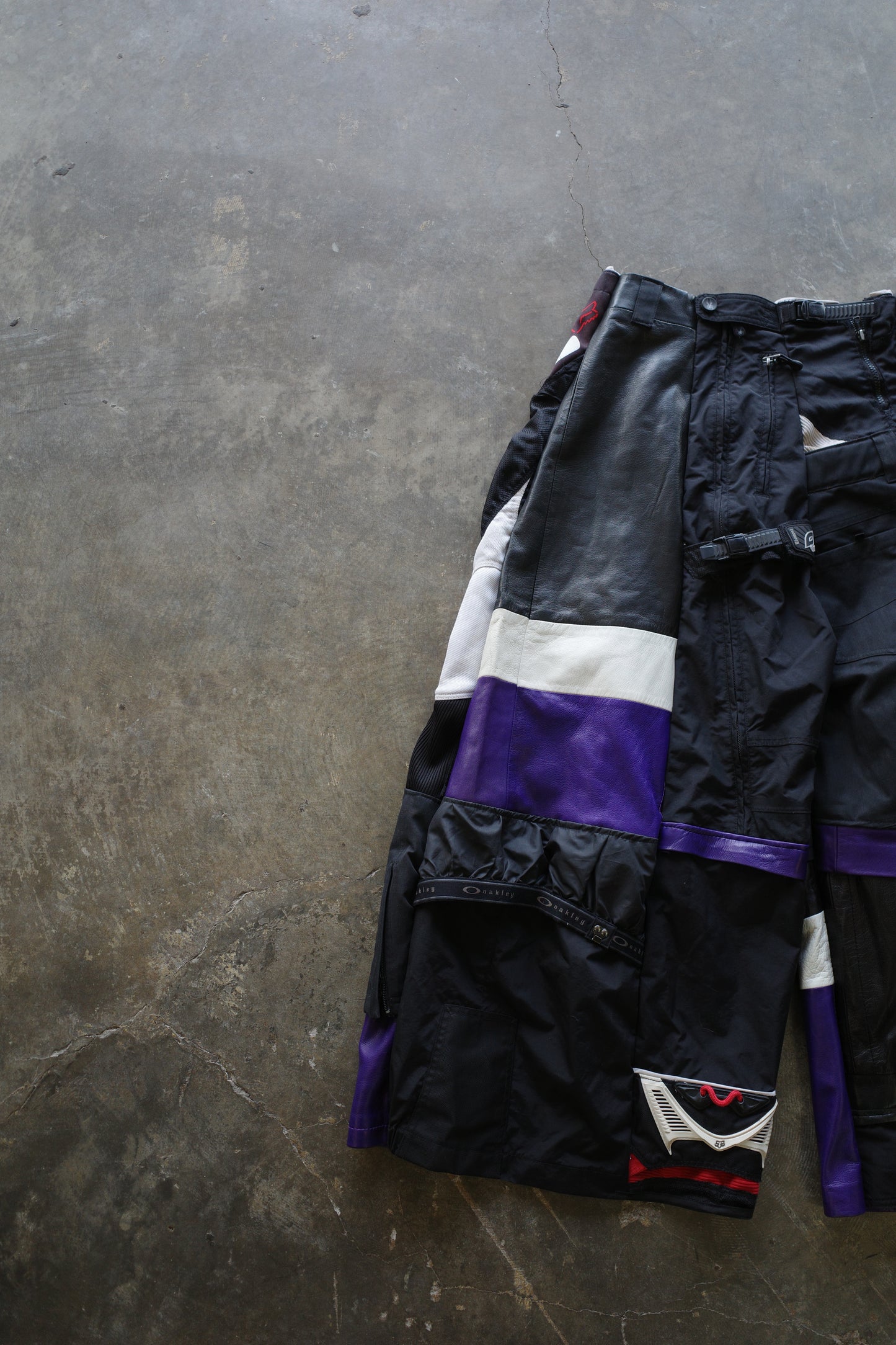 Wide Legged nag nag Pants(L)/made with vintage FOX racing pants. leather trim
