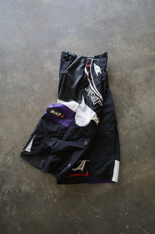 Wide Legged nag nag Pants(L)/made with vintage FOX racing pants. leather trim