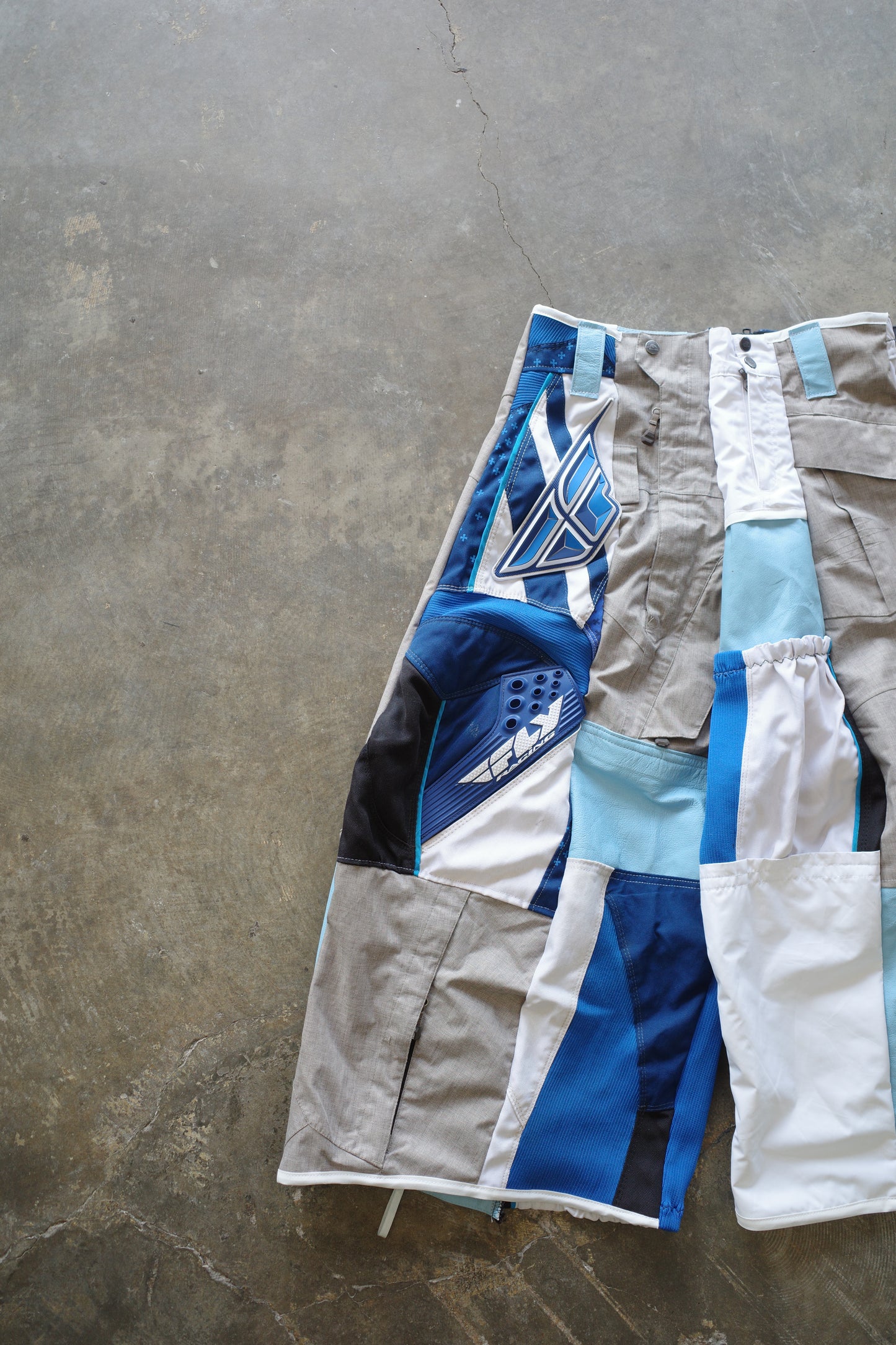 Wide Legged nag nag Pants(S)/made from vintage FLY moto racing pants &vintage Columbia CONVERT Ski trousers.Learher trim