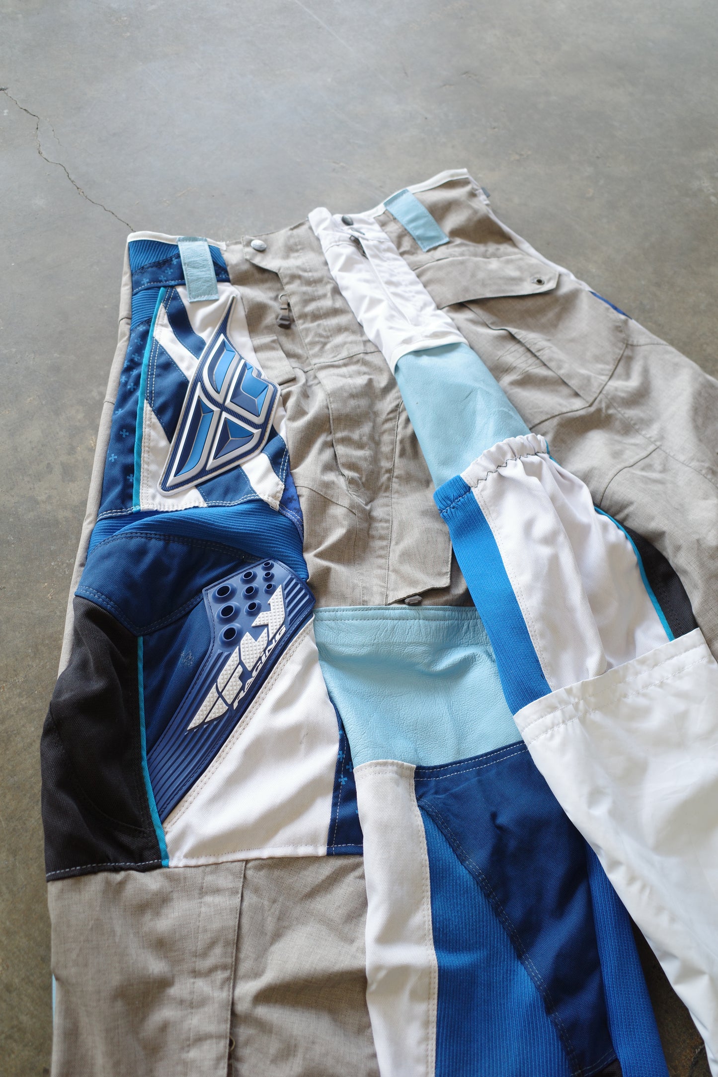 Wide Legged nag nag Pants(S)/made from vintage FLY moto racing pants &vintage Columbia CONVERT Ski trousers.Learher trim