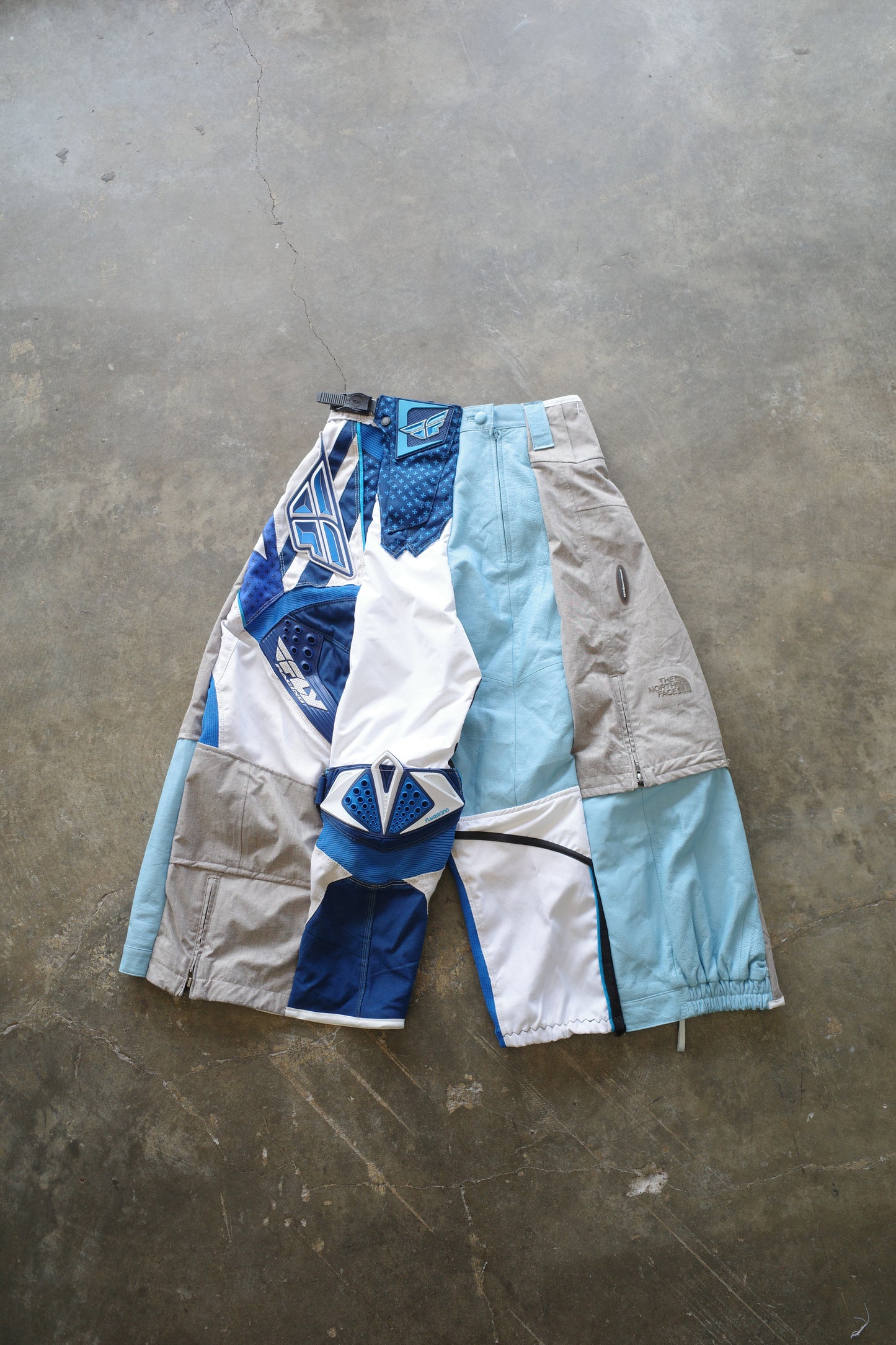 Wide Legged nag nag Pants(S)/made from vintage FLY moto racing pants &vintage Columbia CONVERT Ski trousers.Learher trim