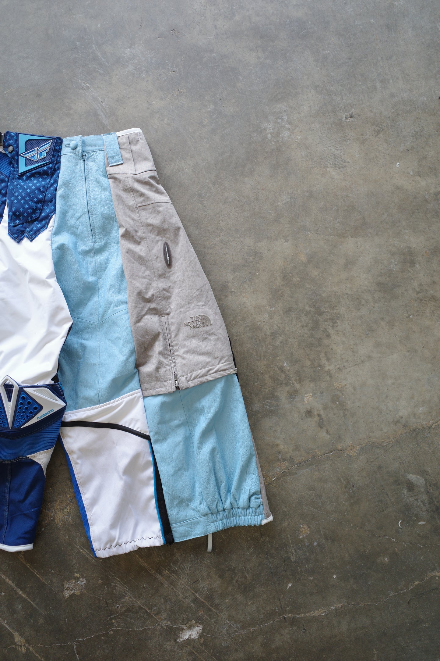 Wide Legged nag nag Pants(S)/made from vintage FLY moto racing pants &vintage Columbia CONVERT Ski trousers.Learher trim