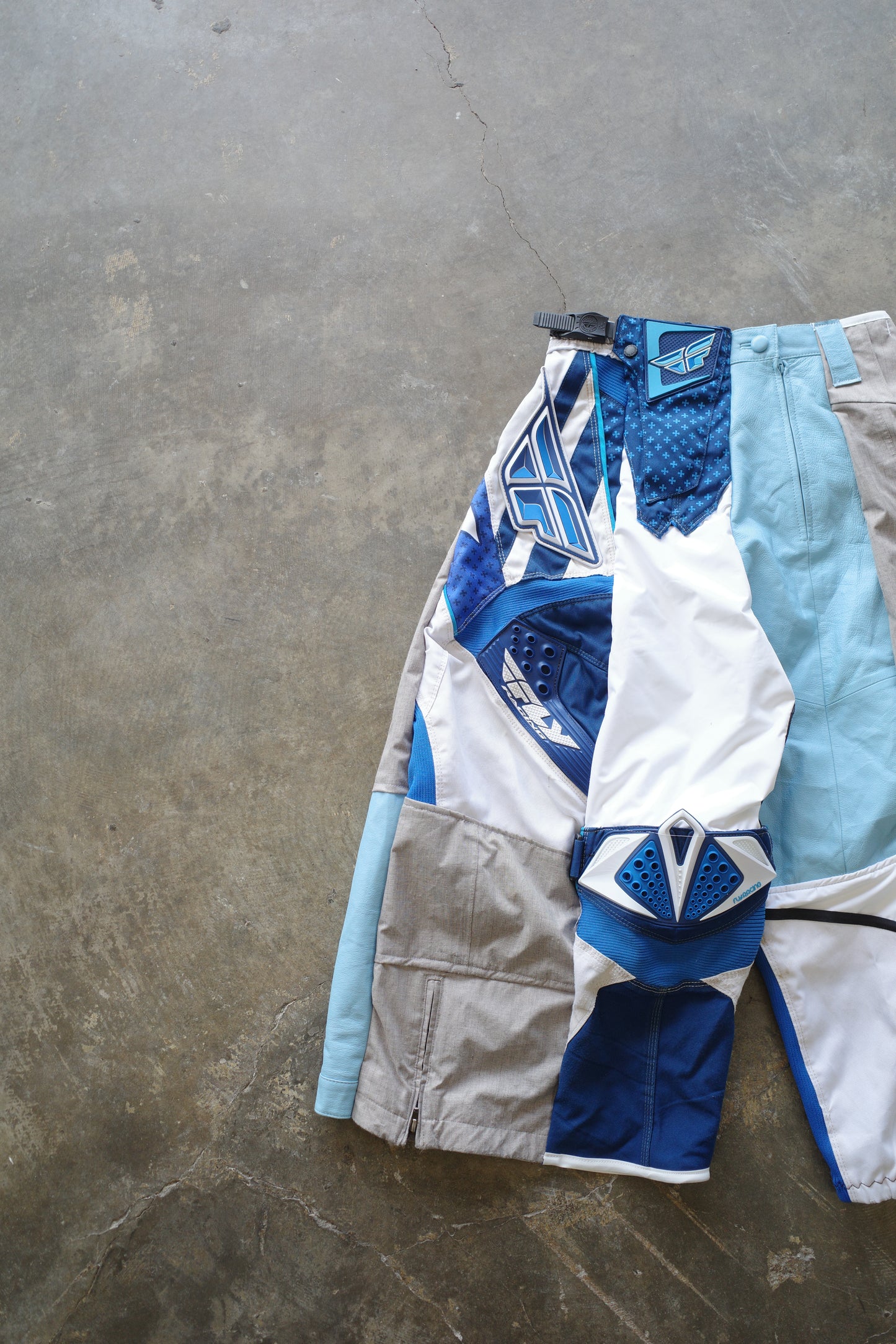 Wide Legged nag nag Pants(S)/made from vintage FLY moto racing pants &vintage Columbia CONVERT Ski trousers.Learher trim