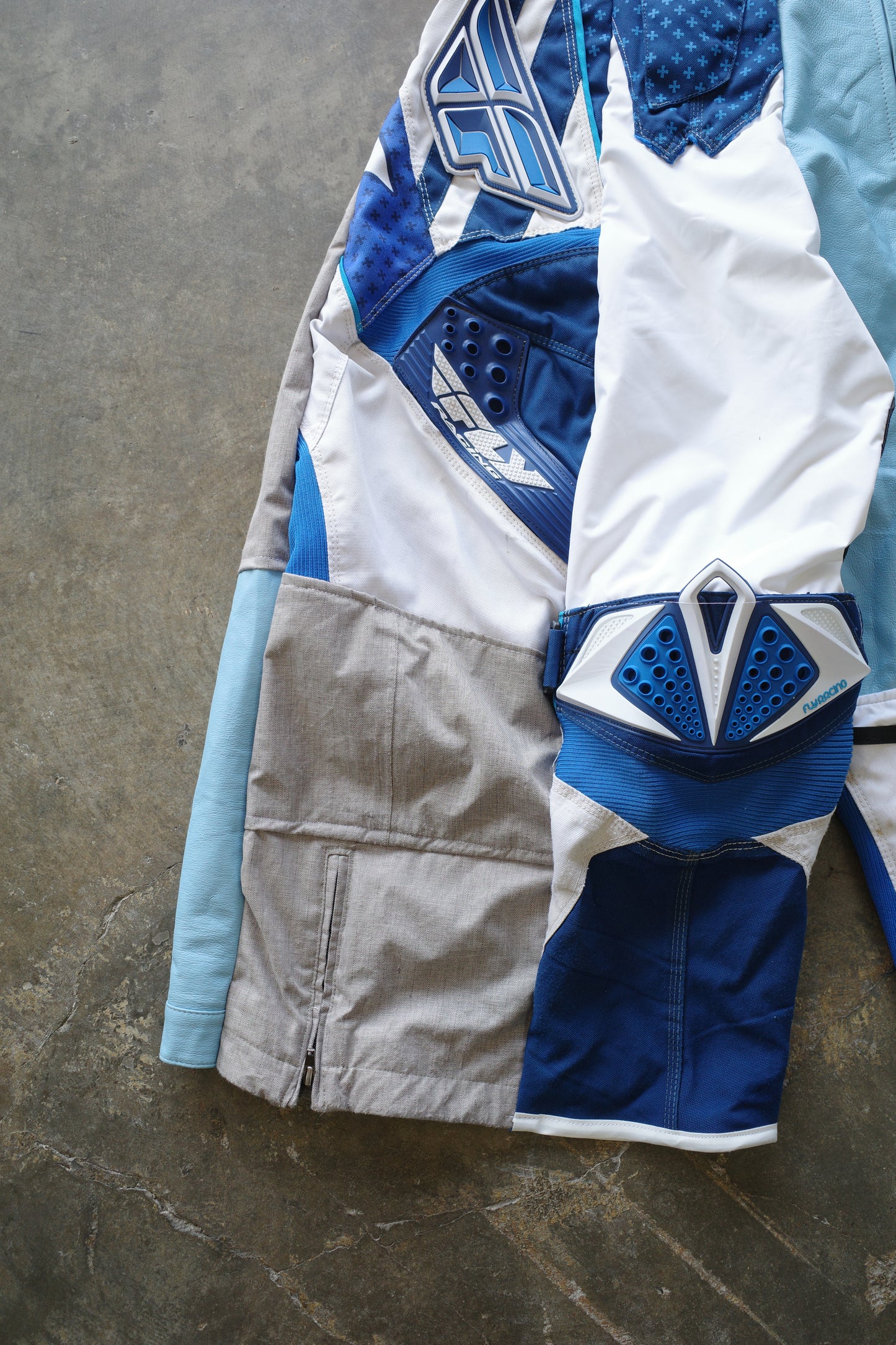 Wide Legged nag nag Pants(S)/made from vintage FLY moto racing pants &vintage Columbia CONVERT Ski trousers.Learher trim