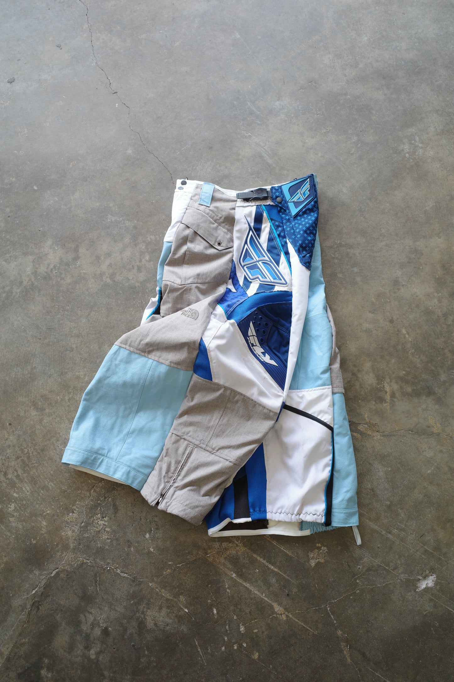 Wide Legged nag nag Pants(S)/made from vintage FLY moto racing pants &vintage Columbia CONVERT Ski trousers.Learher trim