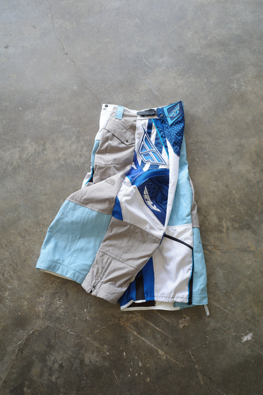 Wide Legged nag nag Pants(S)/made from vintage FLY moto racing pants &vintage Columbia CONVERT Ski trousers.Learher trim