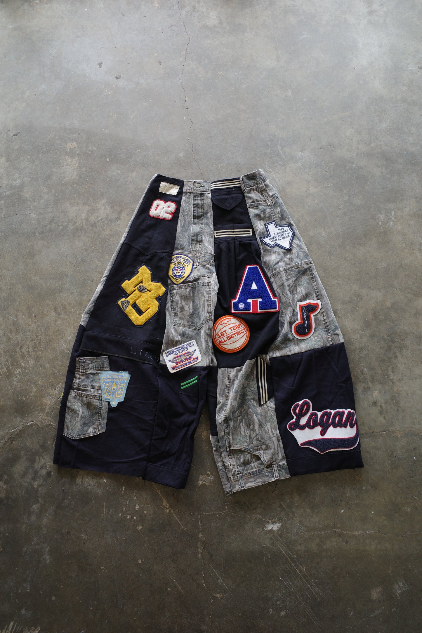 Wide Legged nag nag Pants(L) / made with vintage US.NAVY ISSUES wool fabric & and vintage wooden camo jeans