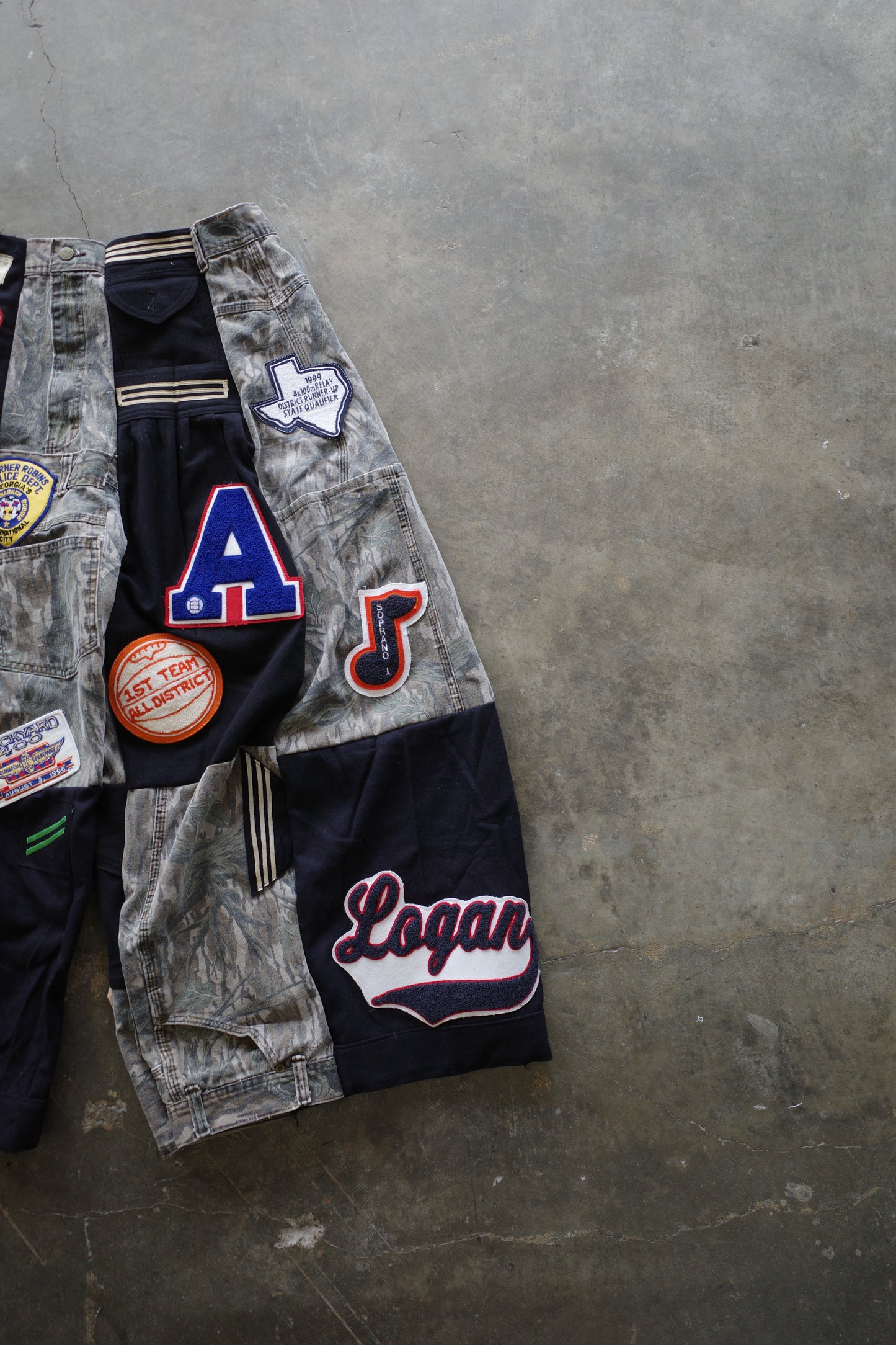 Wide Legged nag nag Pants(L) / made with vintage US.NAVY ISSUES wool fabric & and vintage wooden camo jeans