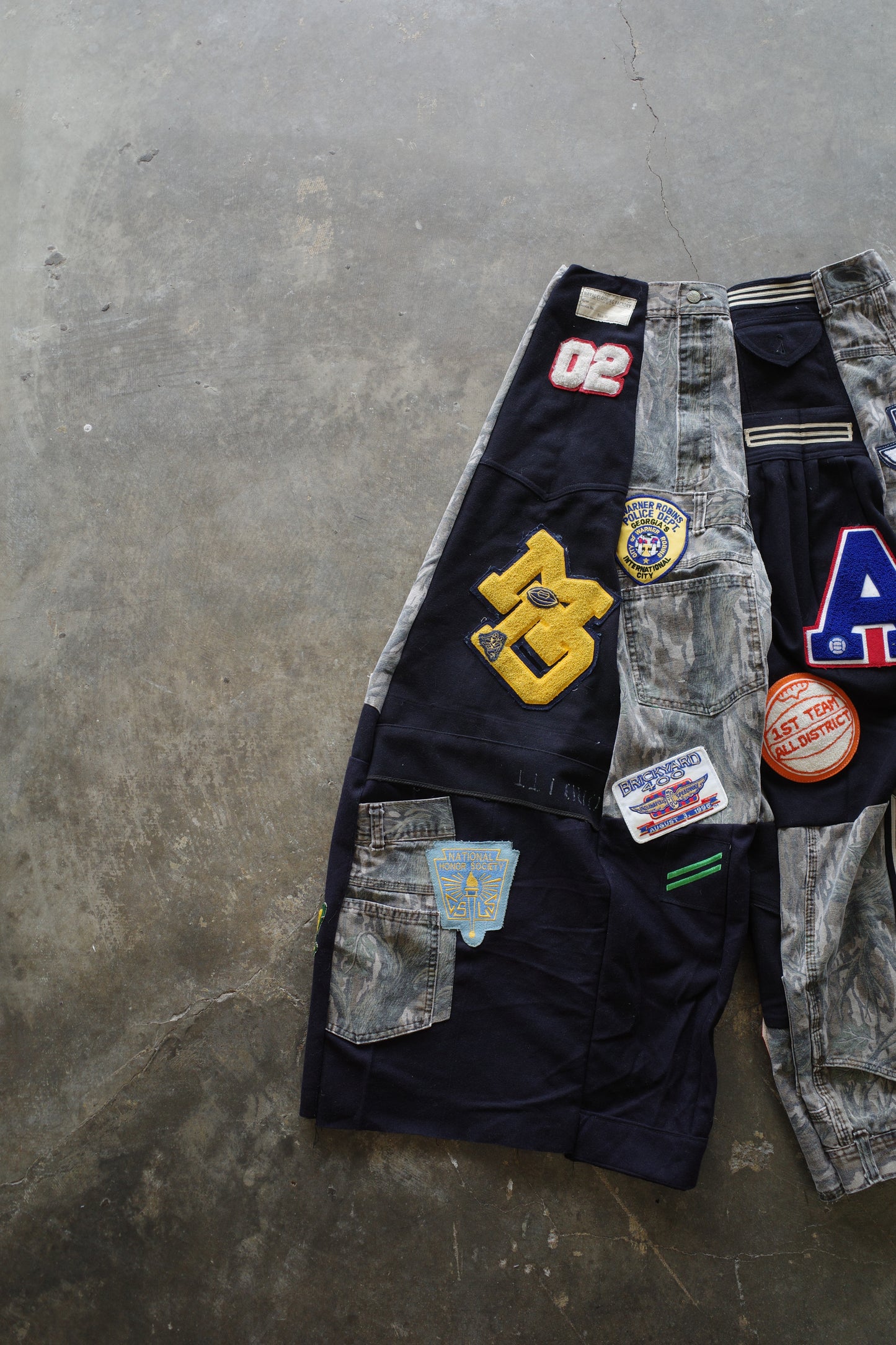Wide Legged nag nag Pants(L) / made with vintage US.NAVY ISSUES wool fabric & and vintage wooden camo jeans