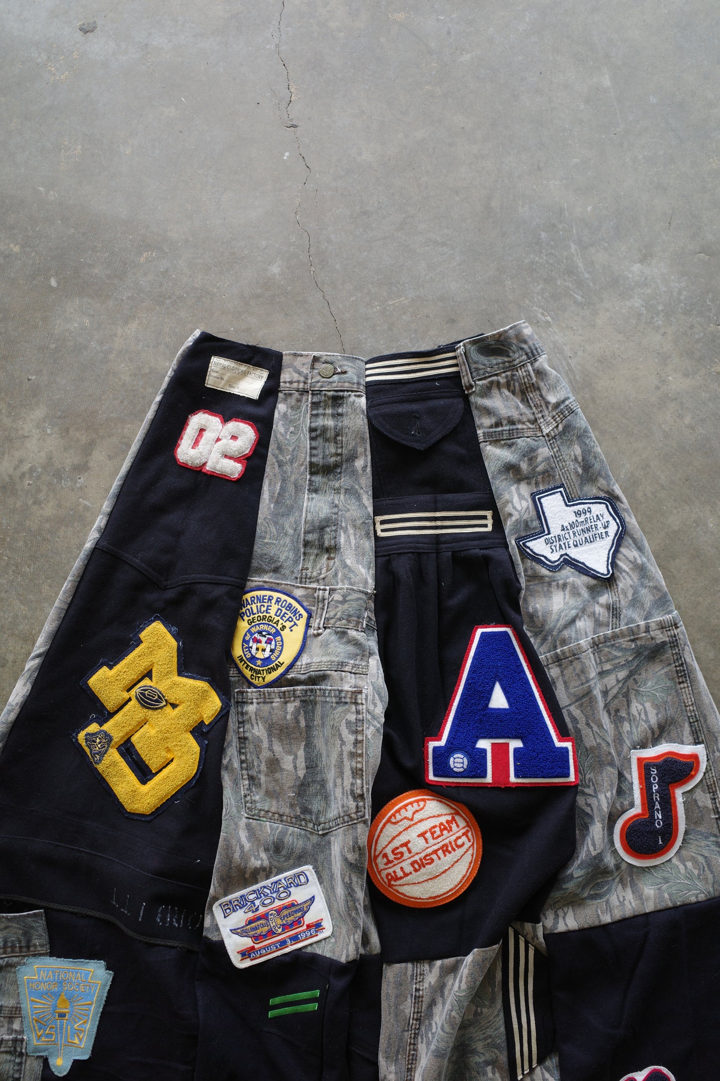 Wide Legged nag nag Pants(L) / made with vintage US.NAVY ISSUES wool fabric & and vintage wooden camo jeans