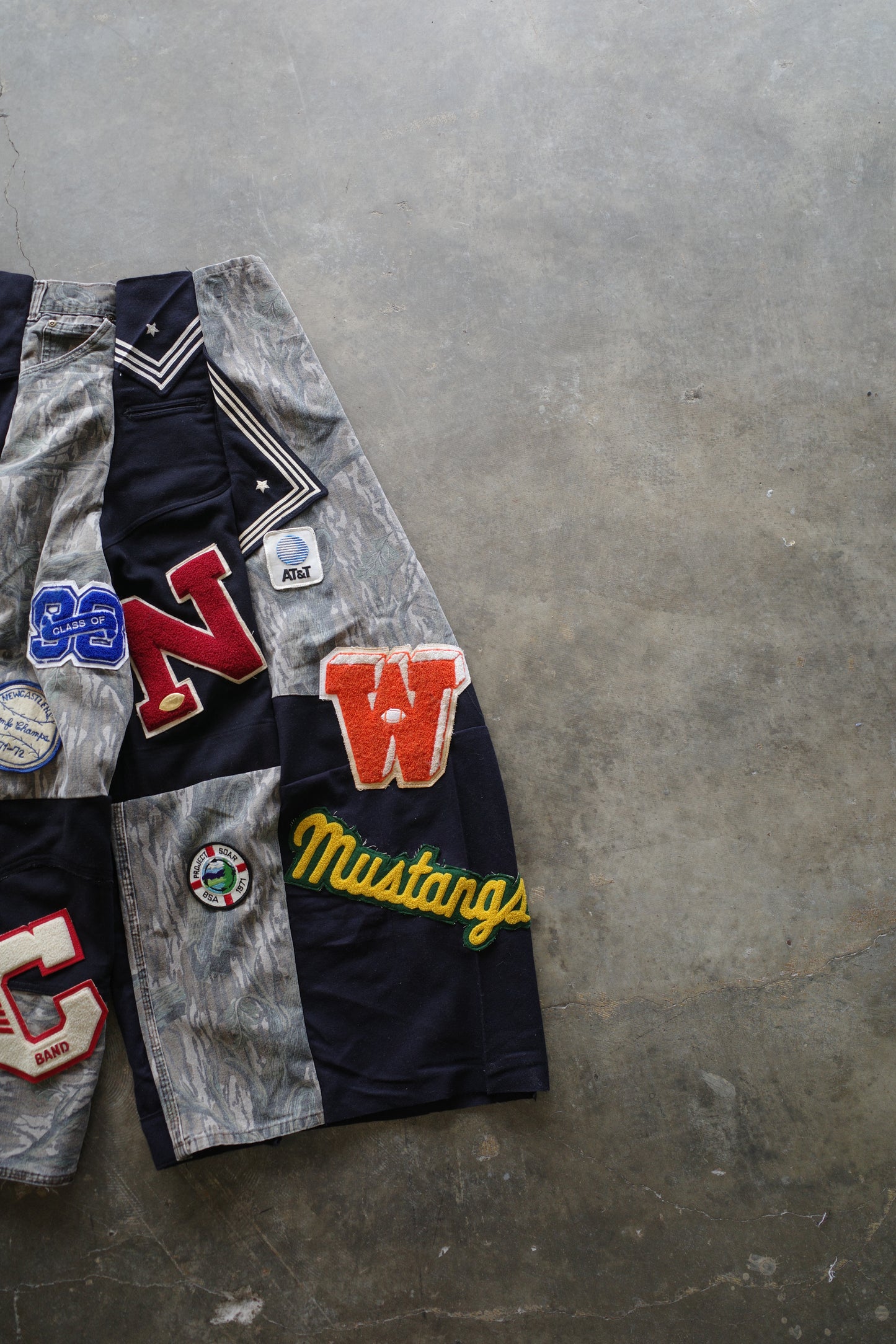Wide Legged nag nag Pants(L) / made with vintage US.NAVY ISSUES wool fabric & and vintage wooden camo jeans