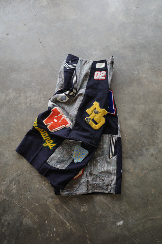 Wide Legged nag nag Pants(L) / made with vintage US.NAVY ISSUES wool fabric & and vintage wooden camo jeans