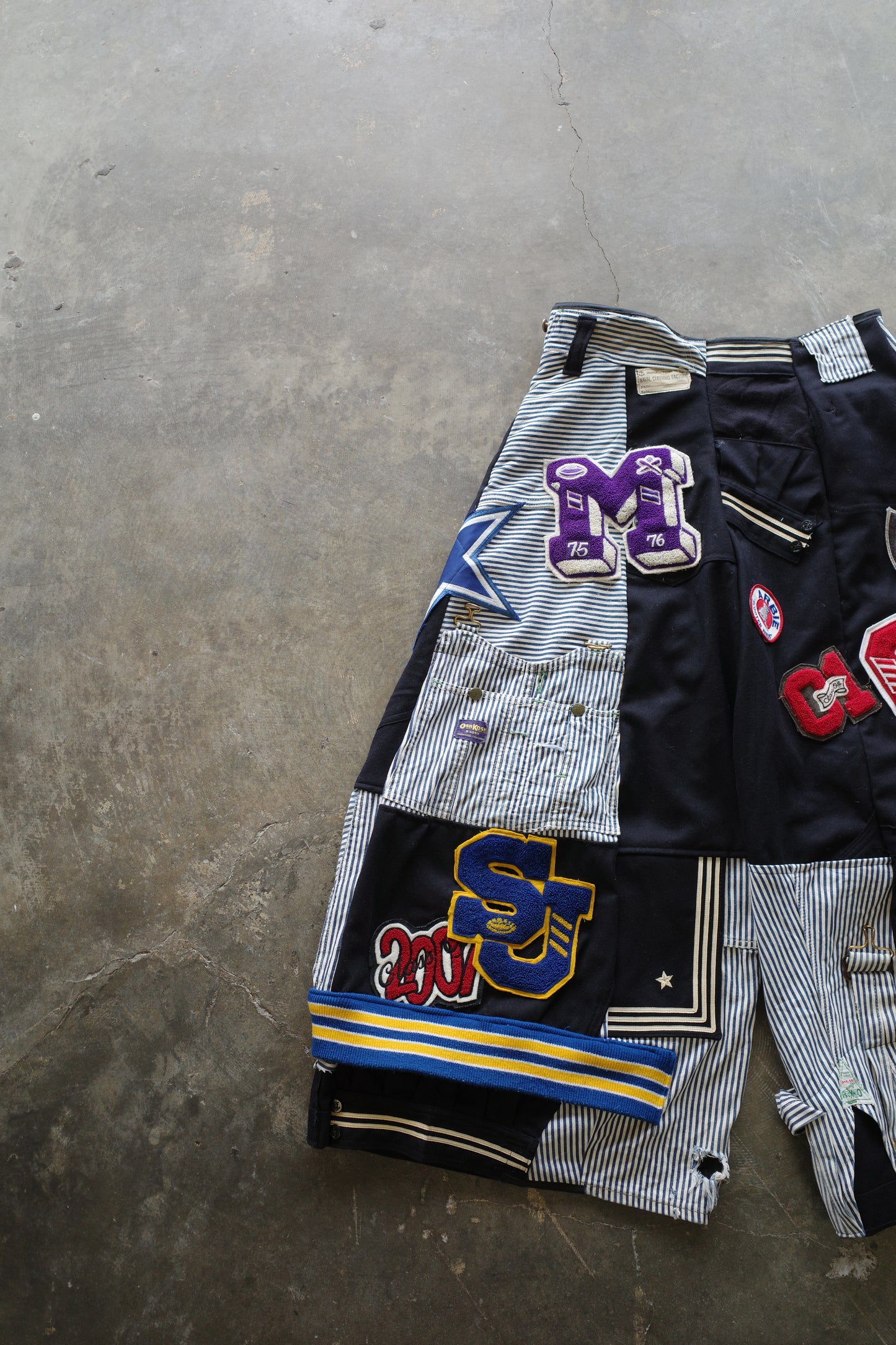 Wide Legged nag nag Pants(S) /  made with vintage US.NAVY ISSUES wool fabric & and vintage striped engineer overalls