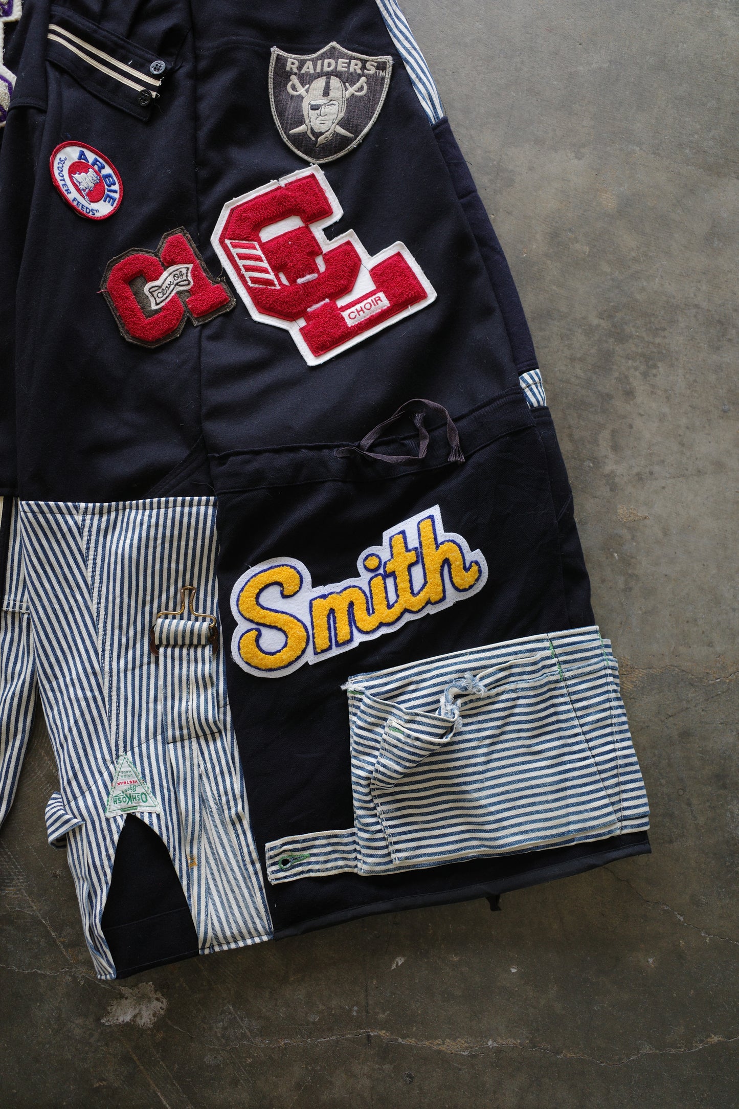 Wide Legged nag nag Pants(S) /  made with vintage US.NAVY ISSUES wool fabric & and vintage striped engineer overalls