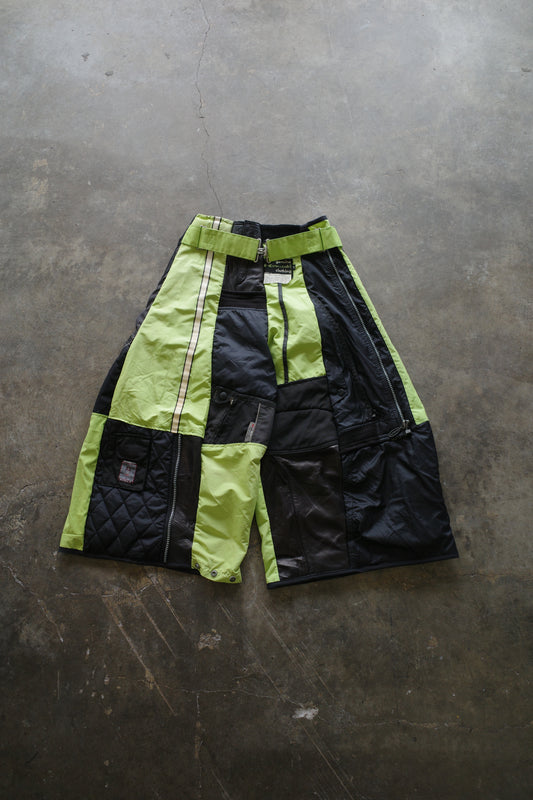 Wide Legged nag nag Pants(S)/made from vintage KAWASAKI moto racing pants &vintage OLYMPIA racing trousers and leather trim