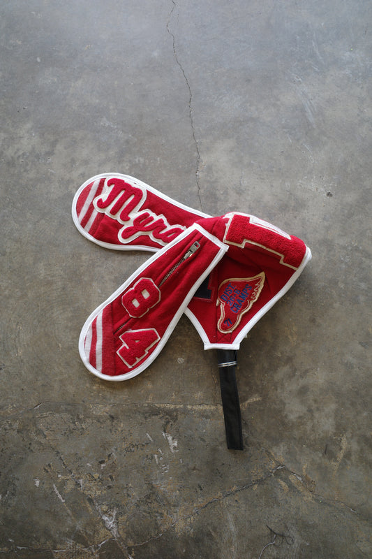 nag nag Bunny Ear Hat made with vintage Varsity Jacket and Patches