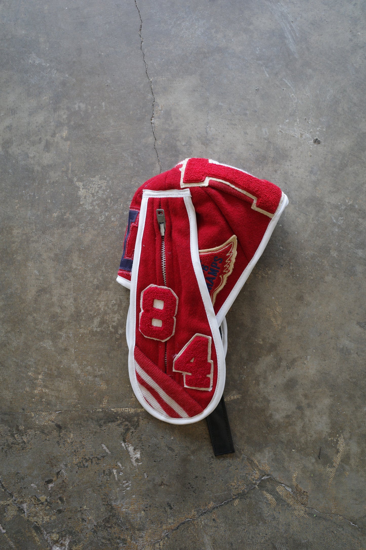 nag nag Bunny Ear Hat made with vintage Varsity Jacket and Patches