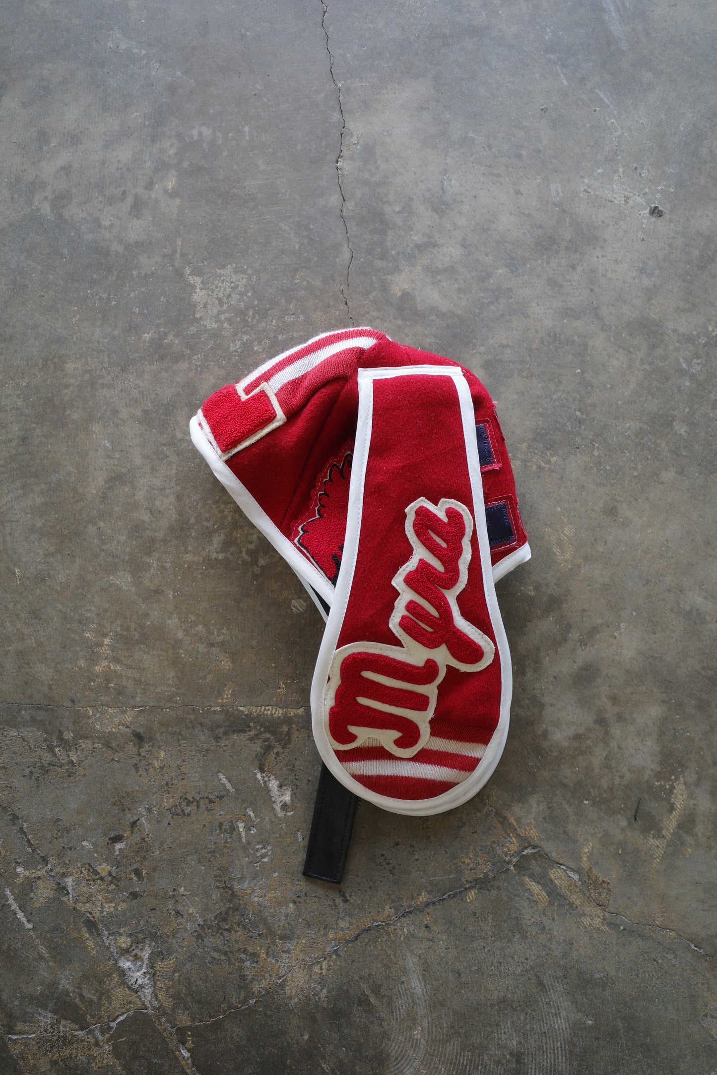 nag nag Bunny Ear Hat made with vintage Varsity Jacket and Patches