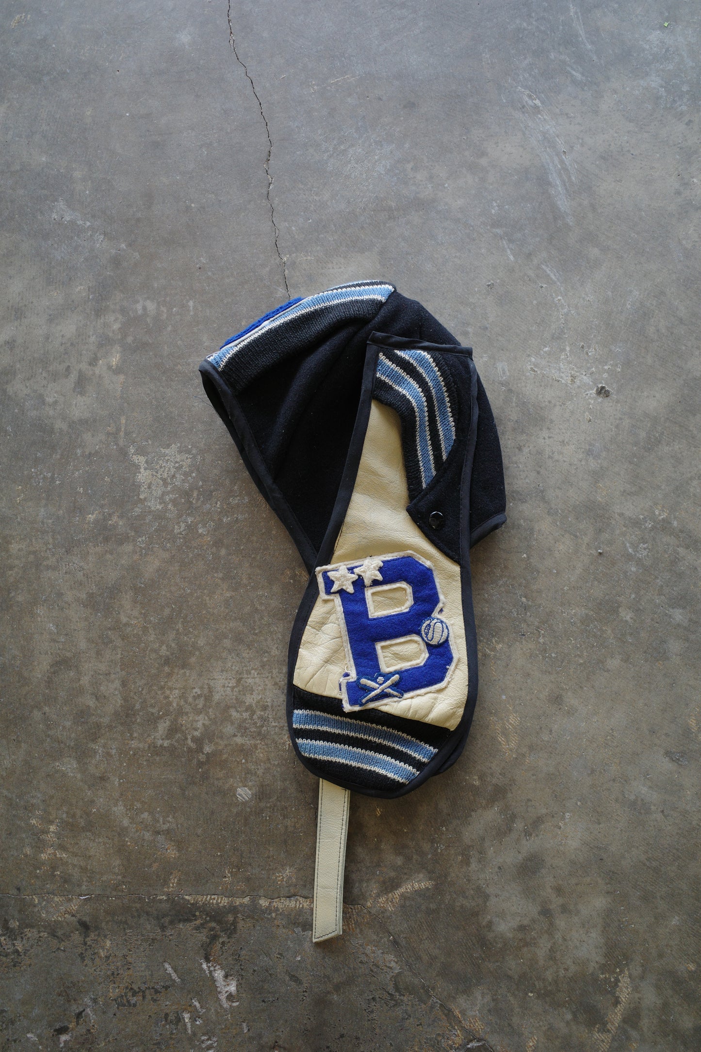 nag nag Bunny Ear Hat made with vintage Varsity Jacket and Patches