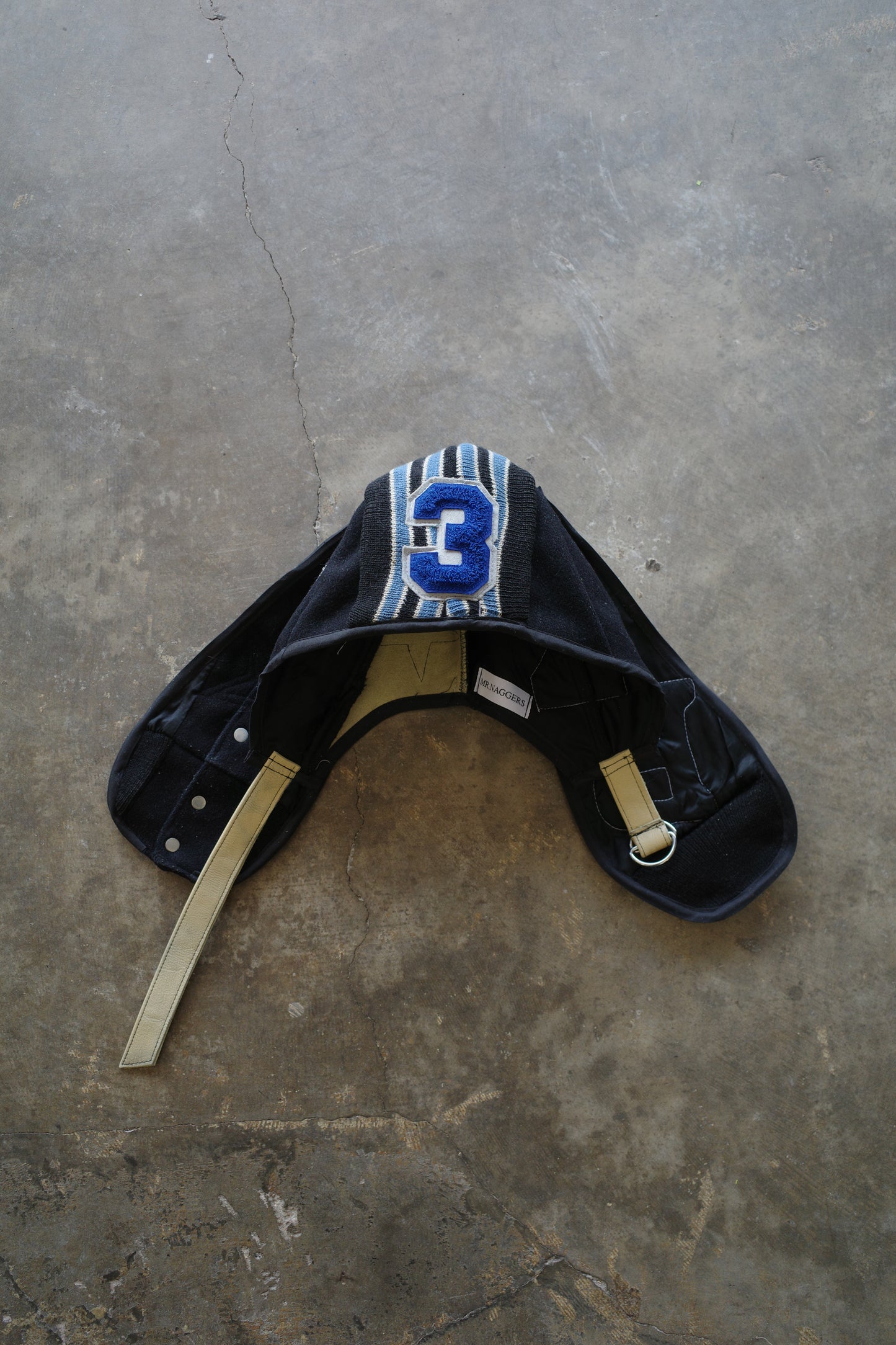 nag nag Bunny Ear Hat made with vintage Varsity Jacket and Patches