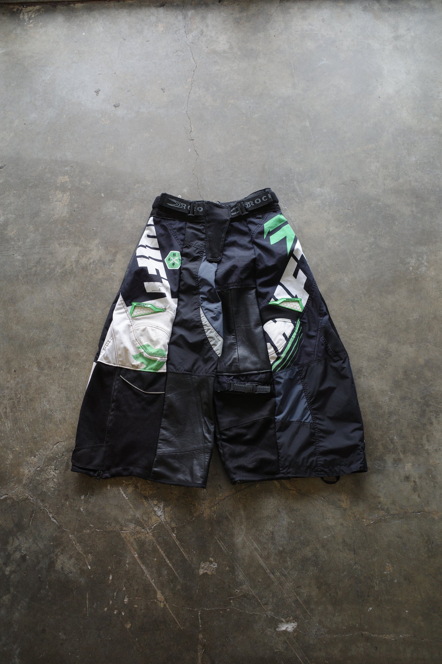 Wide Legged nag nag Pants(S)/made from vintage SHIFT motorcycle racing pants w Leather trim