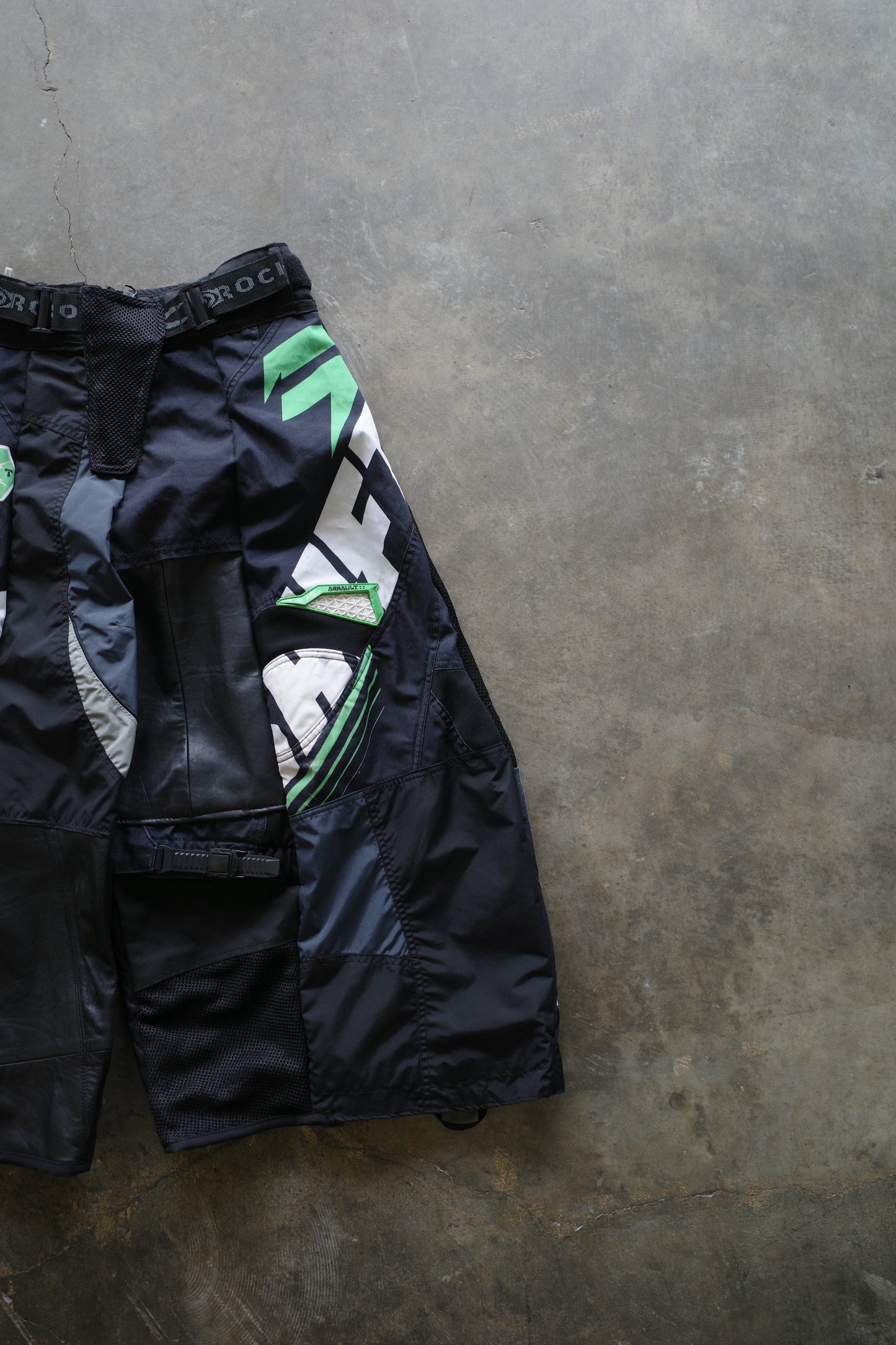 Wide Legged nag nag Pants(S)/made from vintage SHIFT motorcycle racing pants w Leather trim