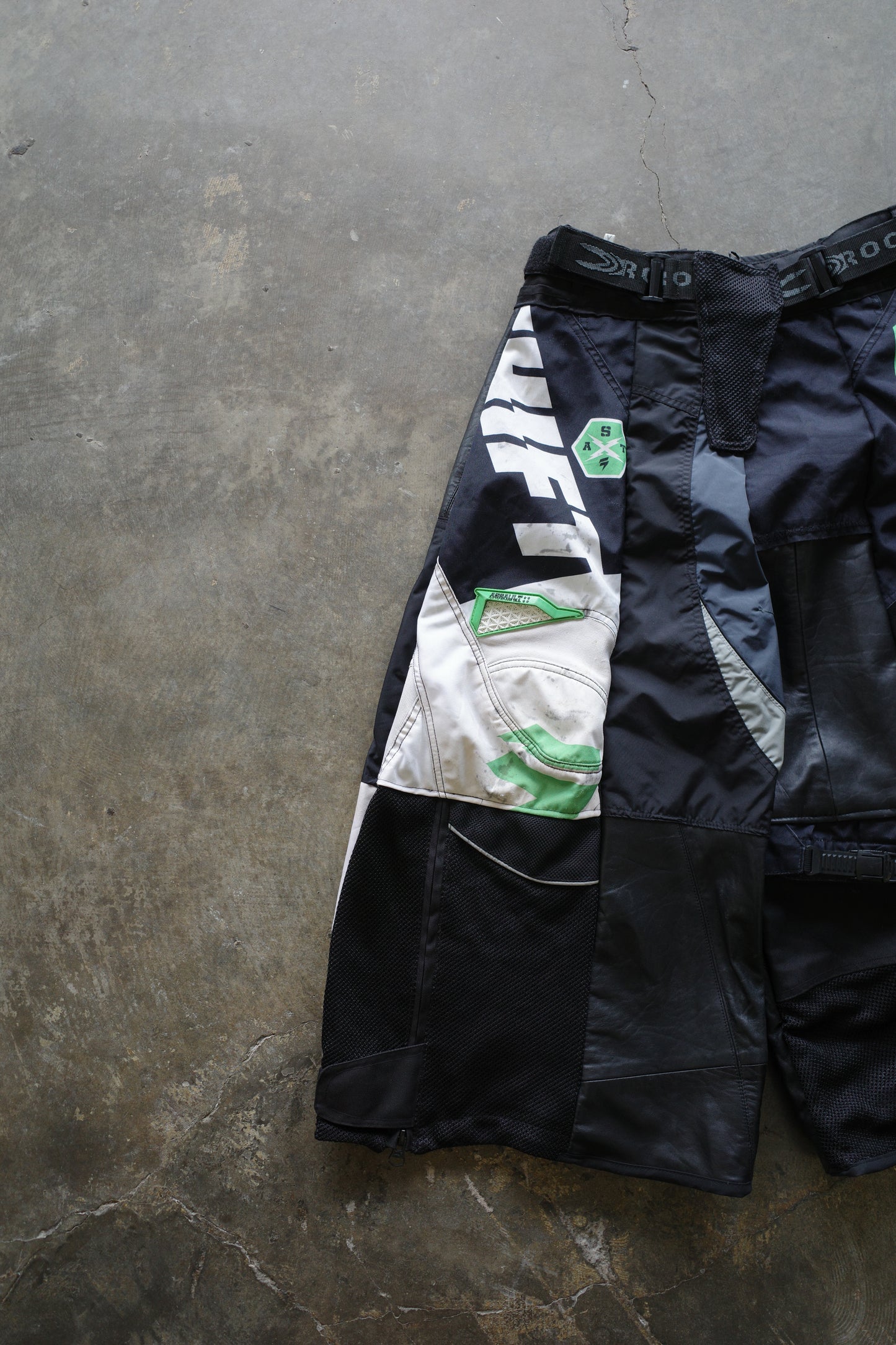 Wide Legged nag nag Pants(S)/made from vintage SHIFT motorcycle racing pants w Leather trim