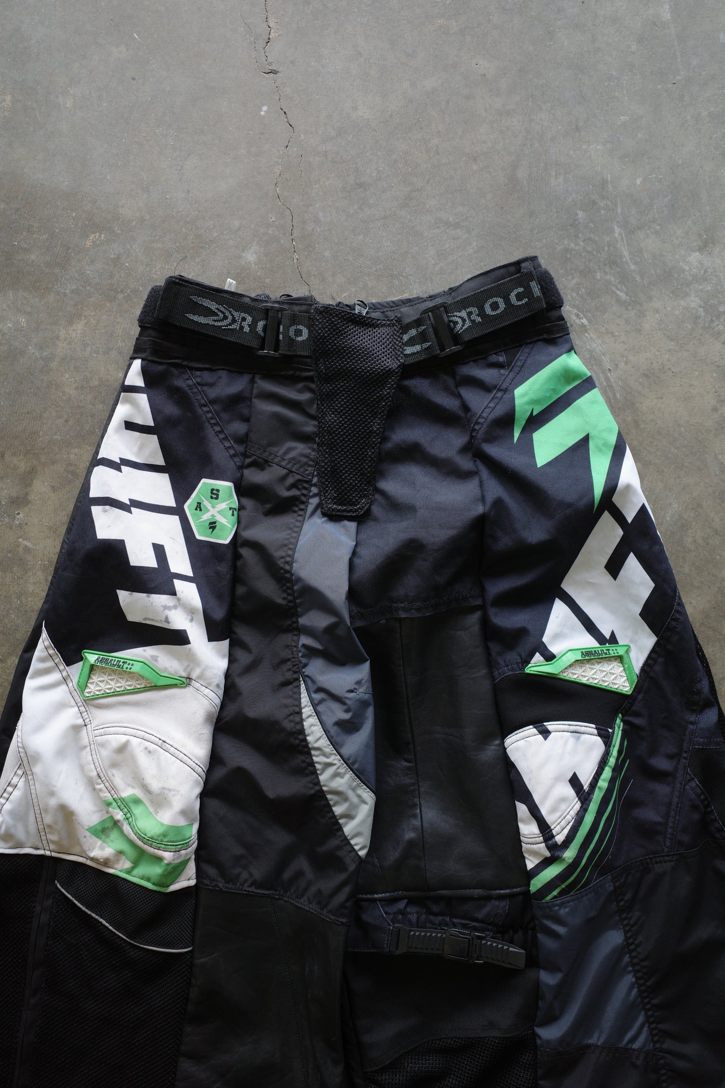 Wide Legged nag nag Pants(S)/made from vintage SHIFT motorcycle racing pants w Leather trim