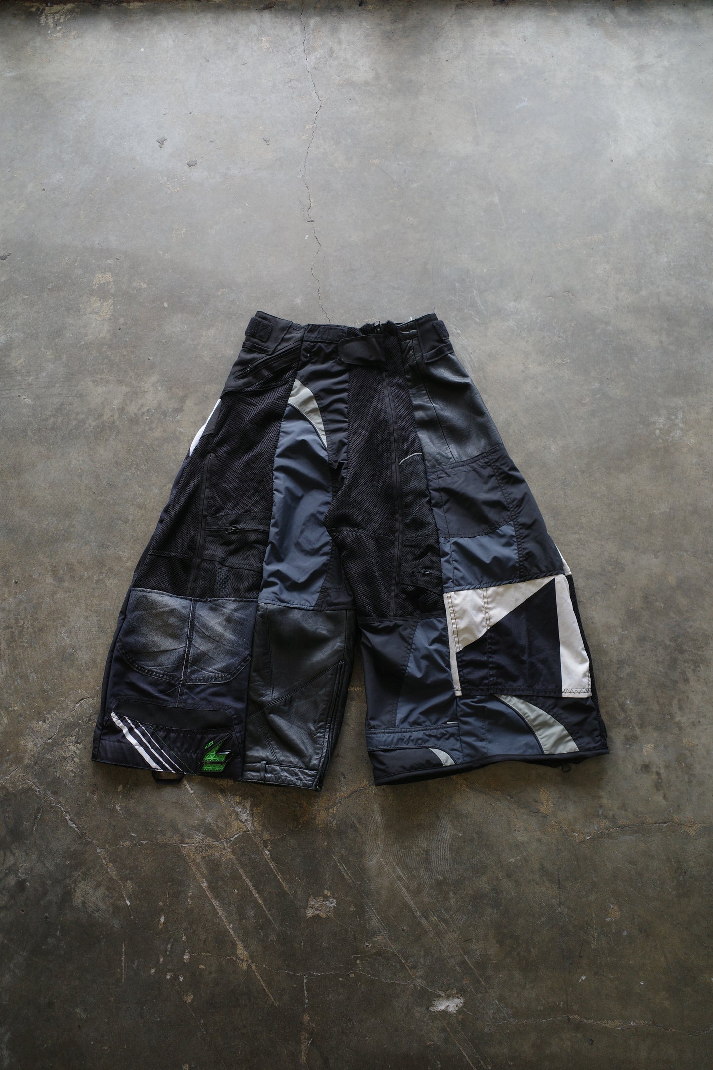 Wide Legged nag nag Pants(S)/made from vintage SHIFT motorcycle racing pants w Leather trim