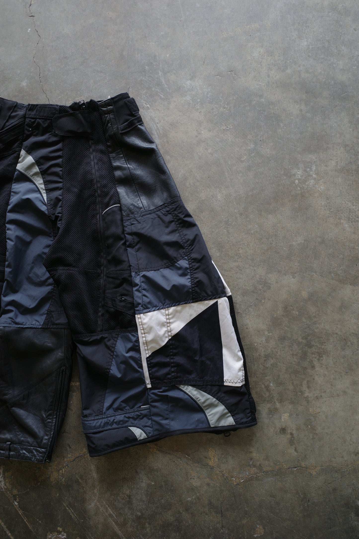 Wide Legged nag nag Pants(S)/made from vintage SHIFT motorcycle racing pants w Leather trim