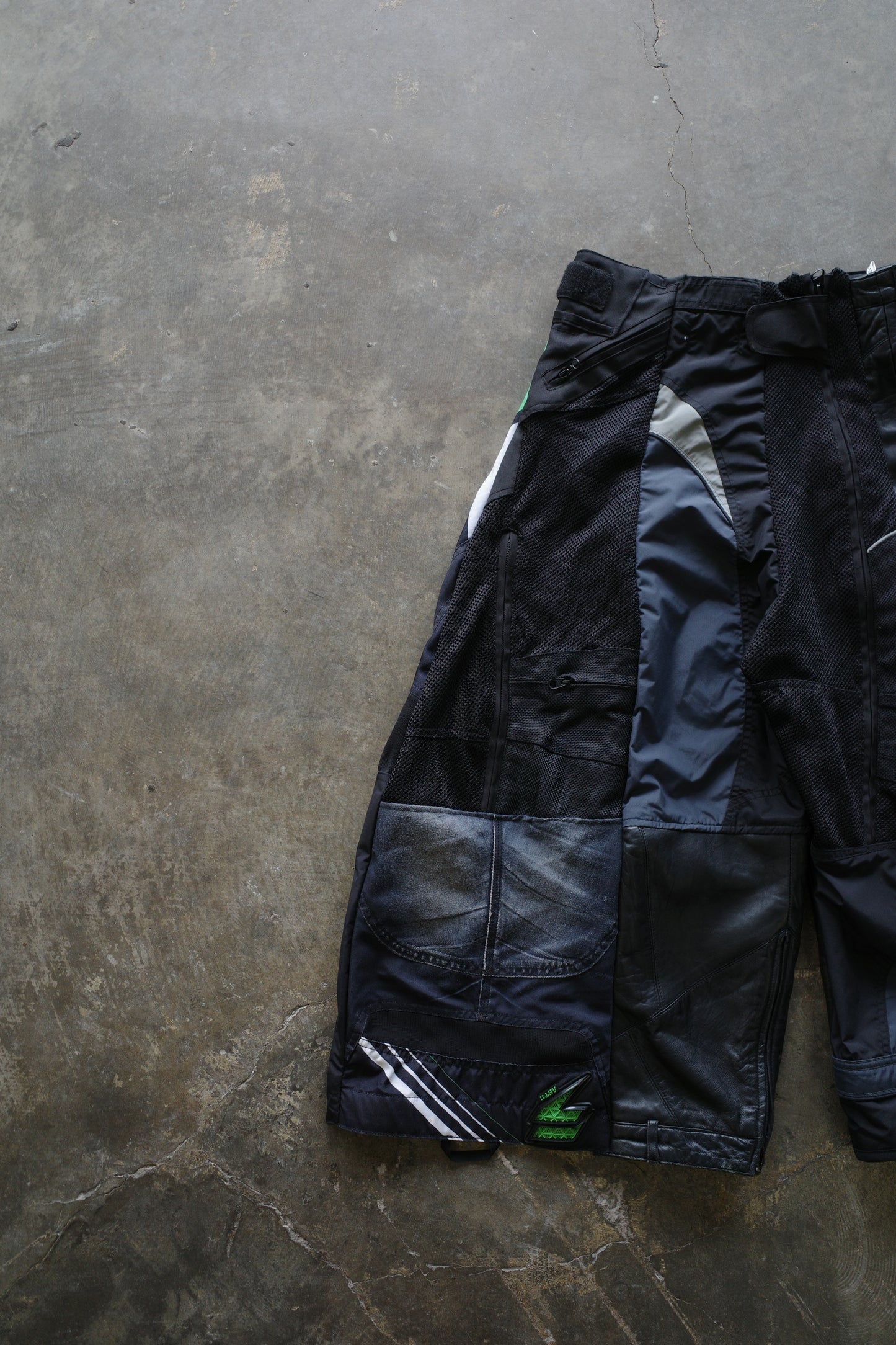 Wide Legged nag nag Pants(S)/made from vintage SHIFT motorcycle racing pants w Leather trim