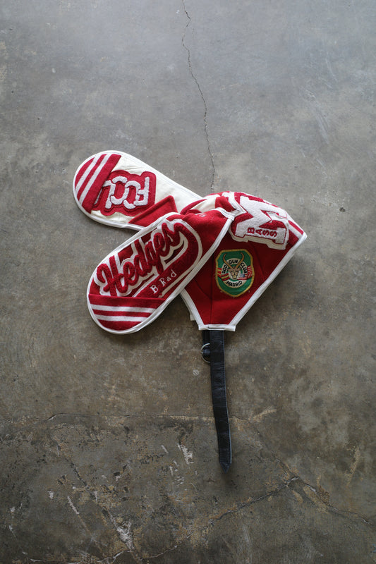 nag nag Bunny Ear Hat made with vintage Varsity Jacket and Patches