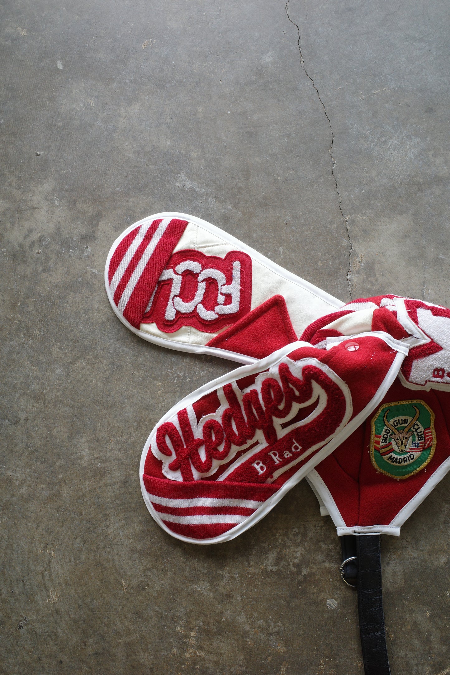 nag nag Bunny Ear Hat made with vintage Varsity Jacket and Patches